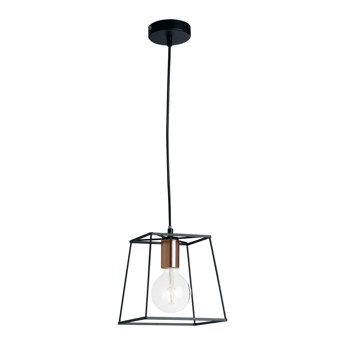 HARLEM pendant light in black metal with copper lamp holders 125 cm - Luce Ambiente e Design