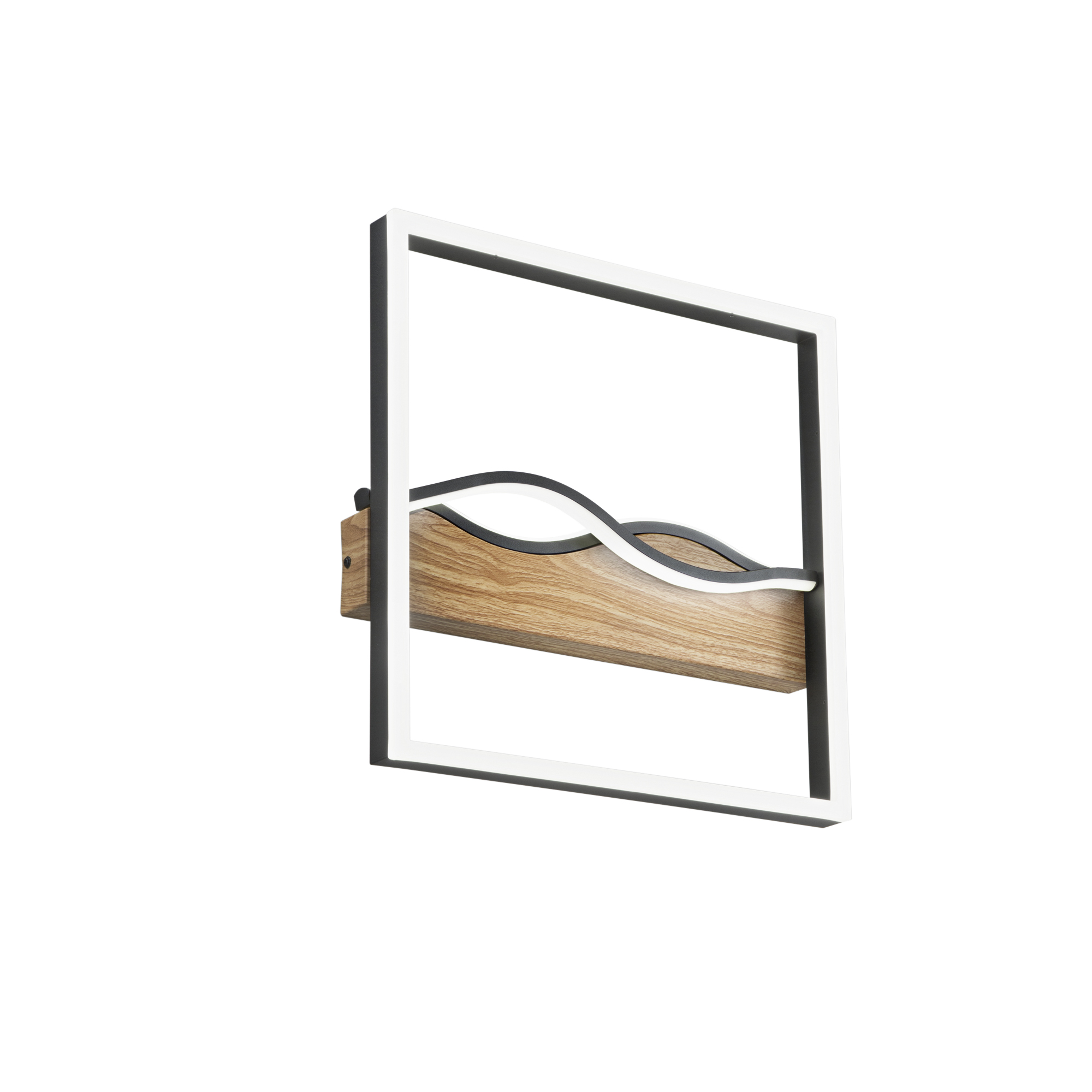 HAWAII square LED ceiling light in black metal with wood-effect base - CCT - Luce Ambiente e Design
