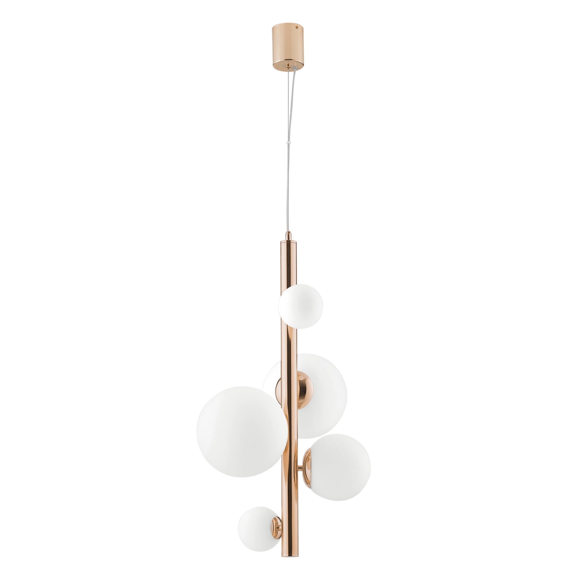 HERA pendant light in gold metal with five white glass diffusers - Luce Ambiente e Design