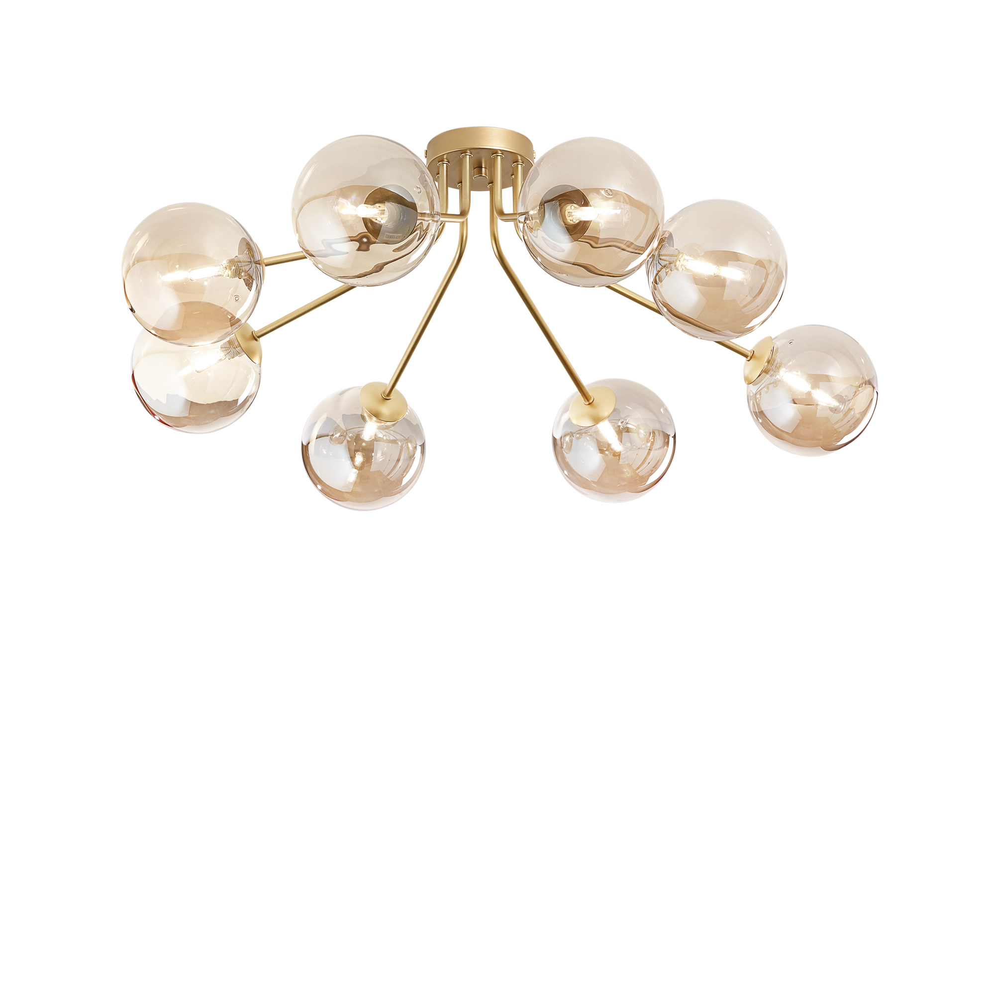 HONEY ceiling light in brass metal with eight champagne glass diffusers - Luce Ambiente e Design