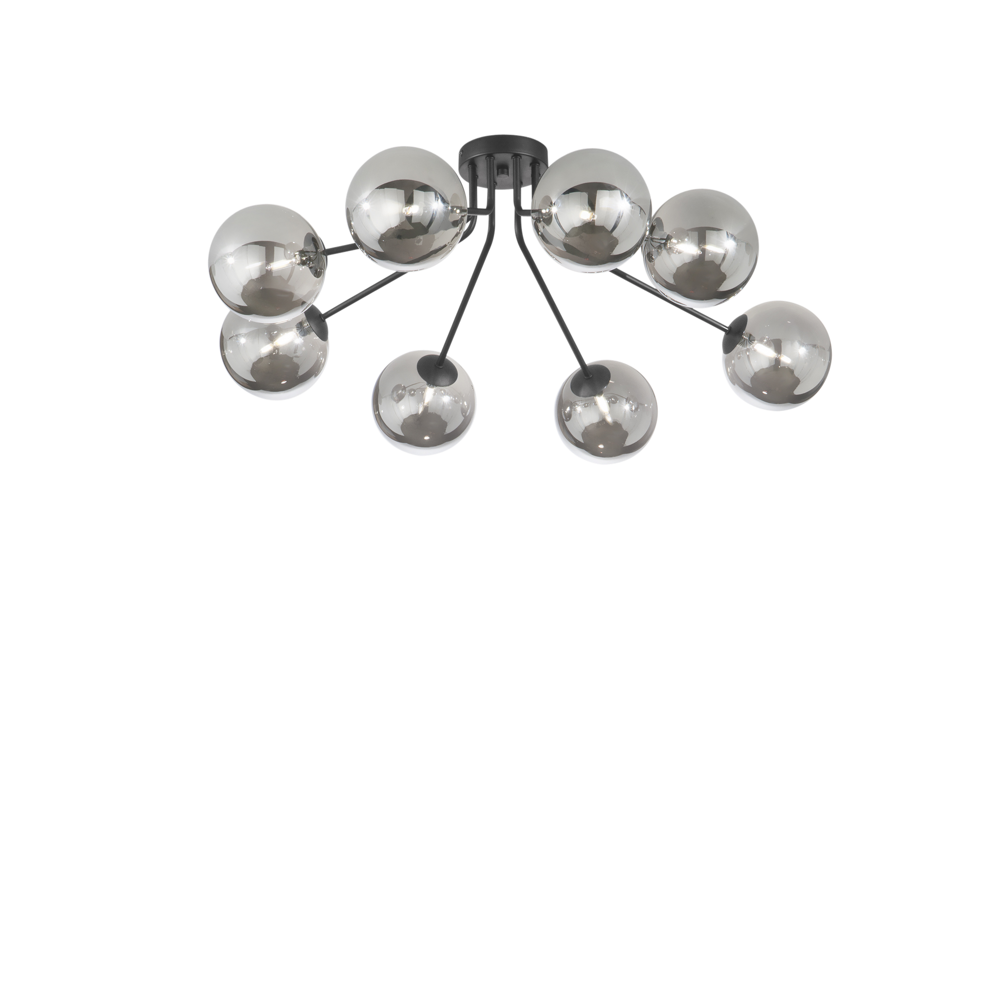 HONEY ceiling light in black metal with eight smoked glass diffusers - Luce Ambiente e Design