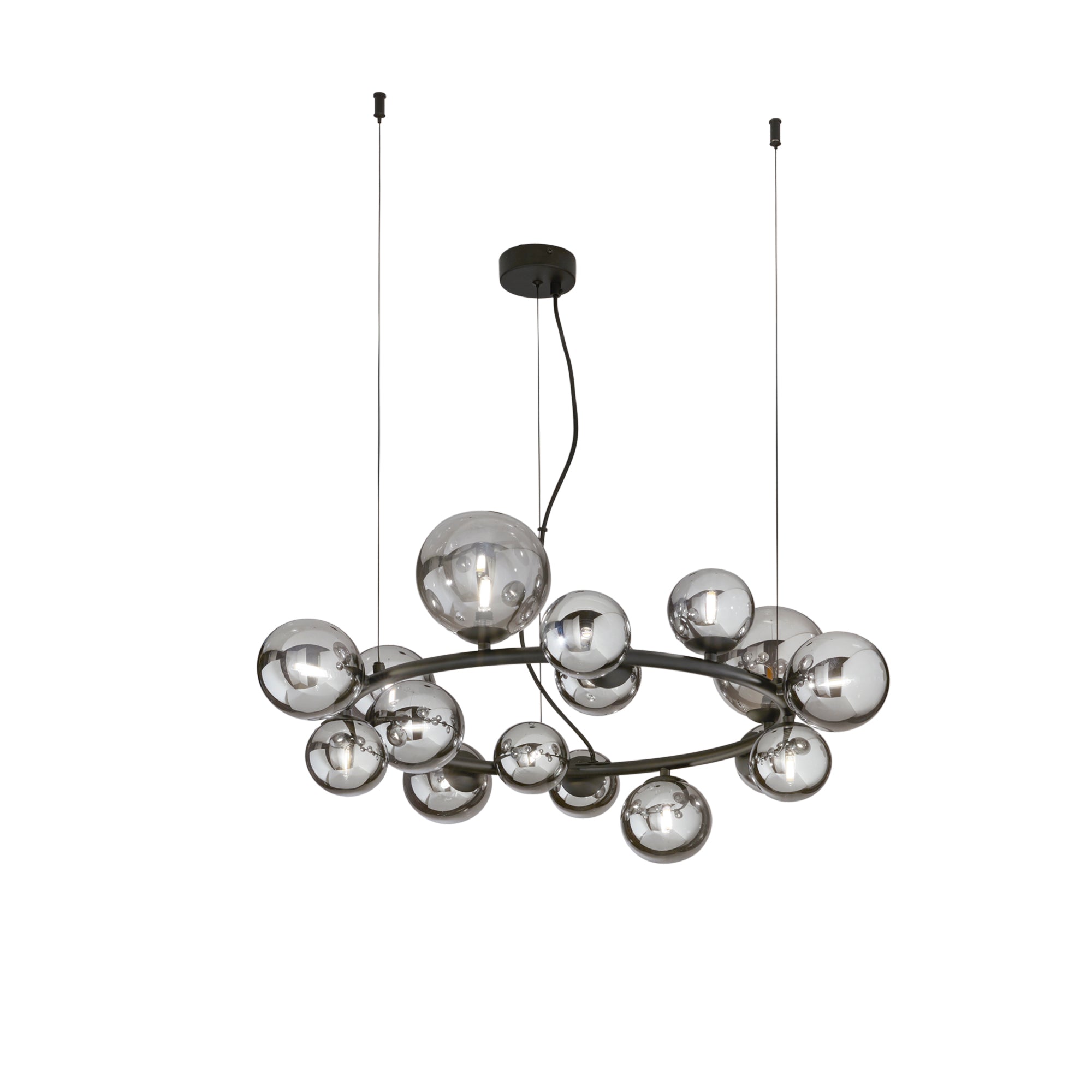 HONEY pendant light in black metal with 16 smoked diffusers - Luce Ambiente e Design