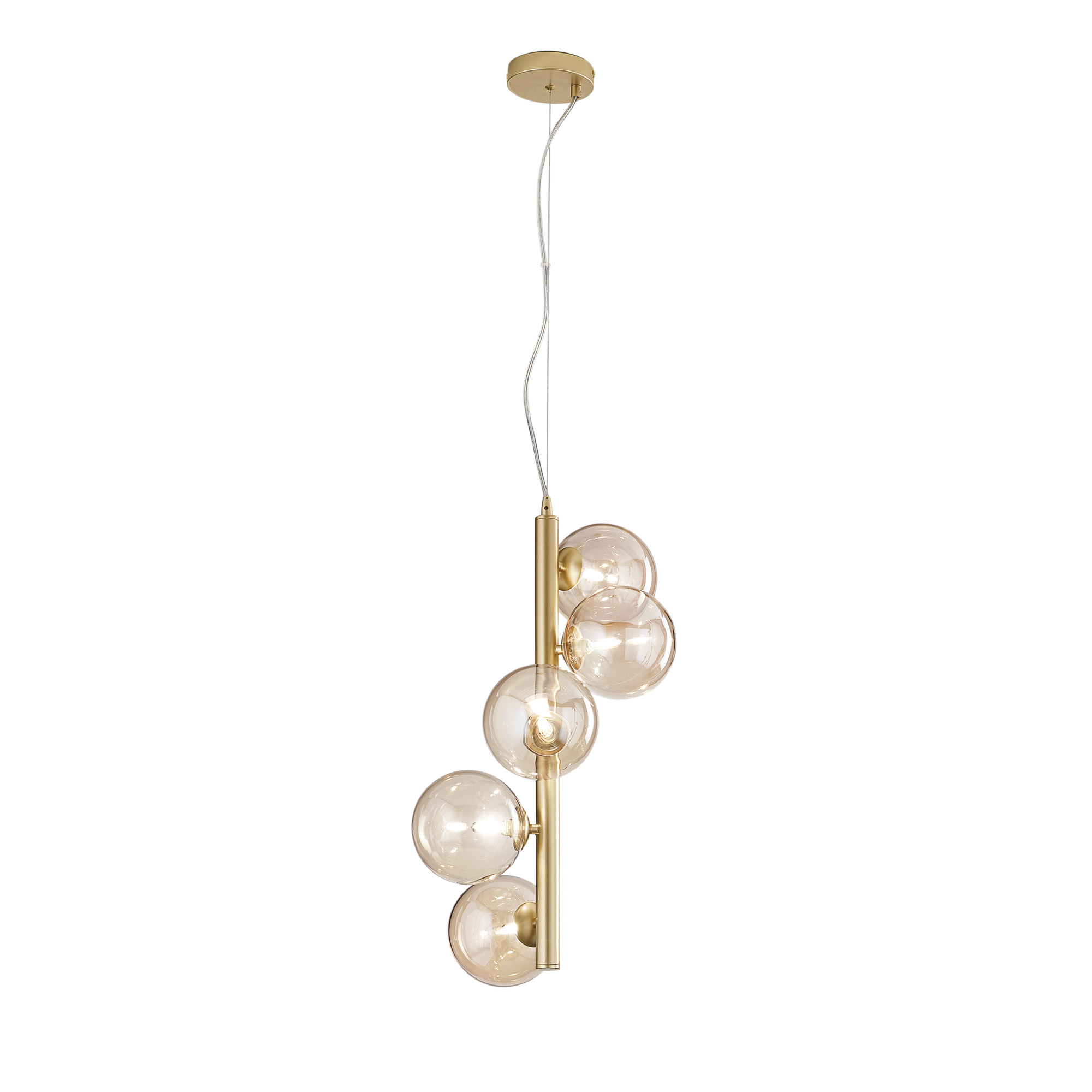 HONEY pendant light in brass metal with five champagne glass diffusers - Luce Ambiente e Design