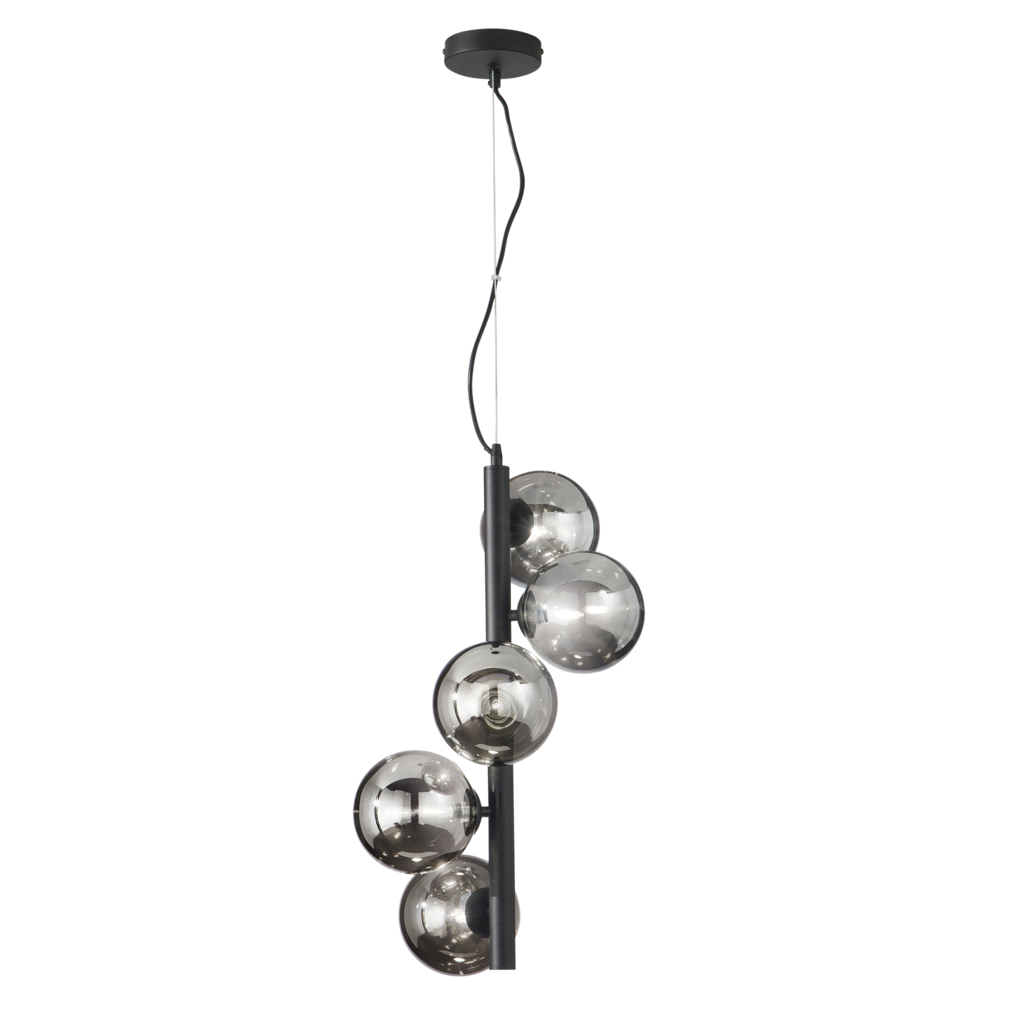HONEY pendant light in black metal with five smoked glass diffusers - Luce Ambiente e Design