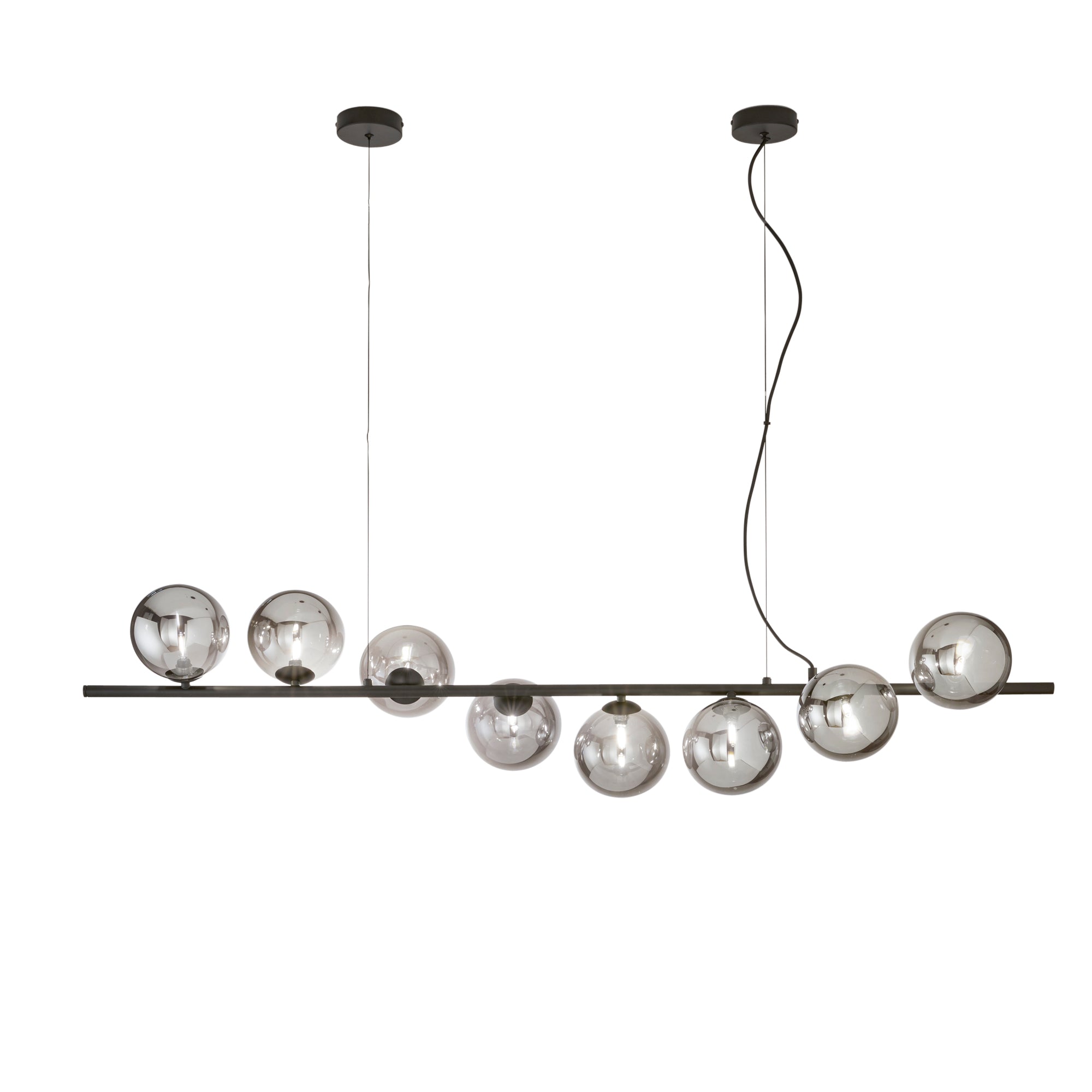 HONEY pendant light in black metal with eight smoked glass diffusers - Luce Ambiente e Design