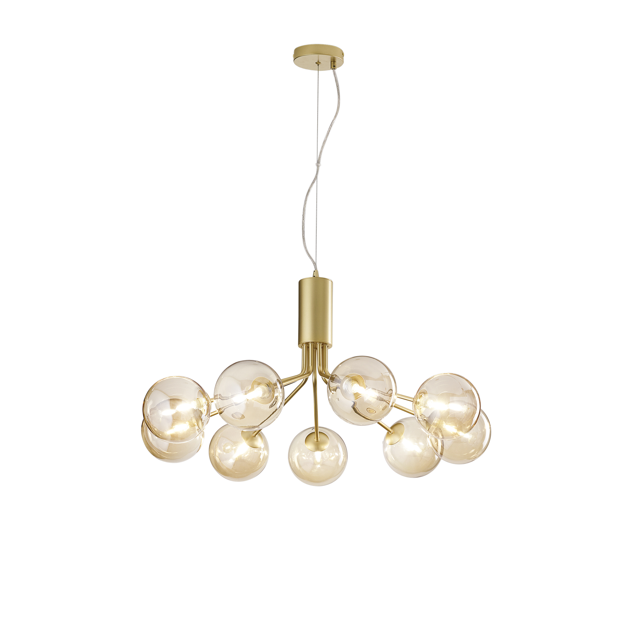 HONEY pendant light in brass metal with nine champagne glass diffusers - Luce Ambiente e Design