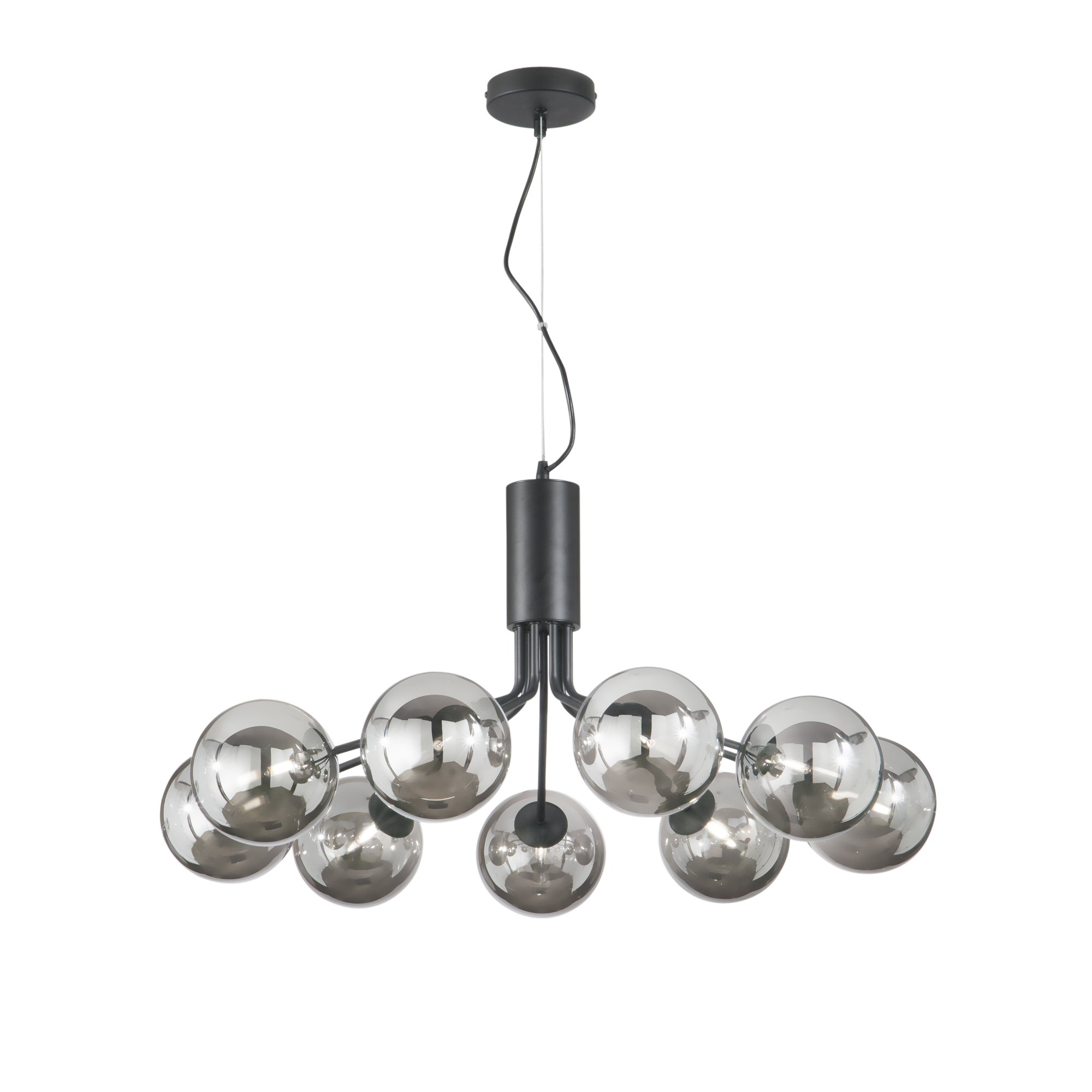 HONEY pendant light in black metal with nine smoked glass diffusers - Luce Ambiente e Design