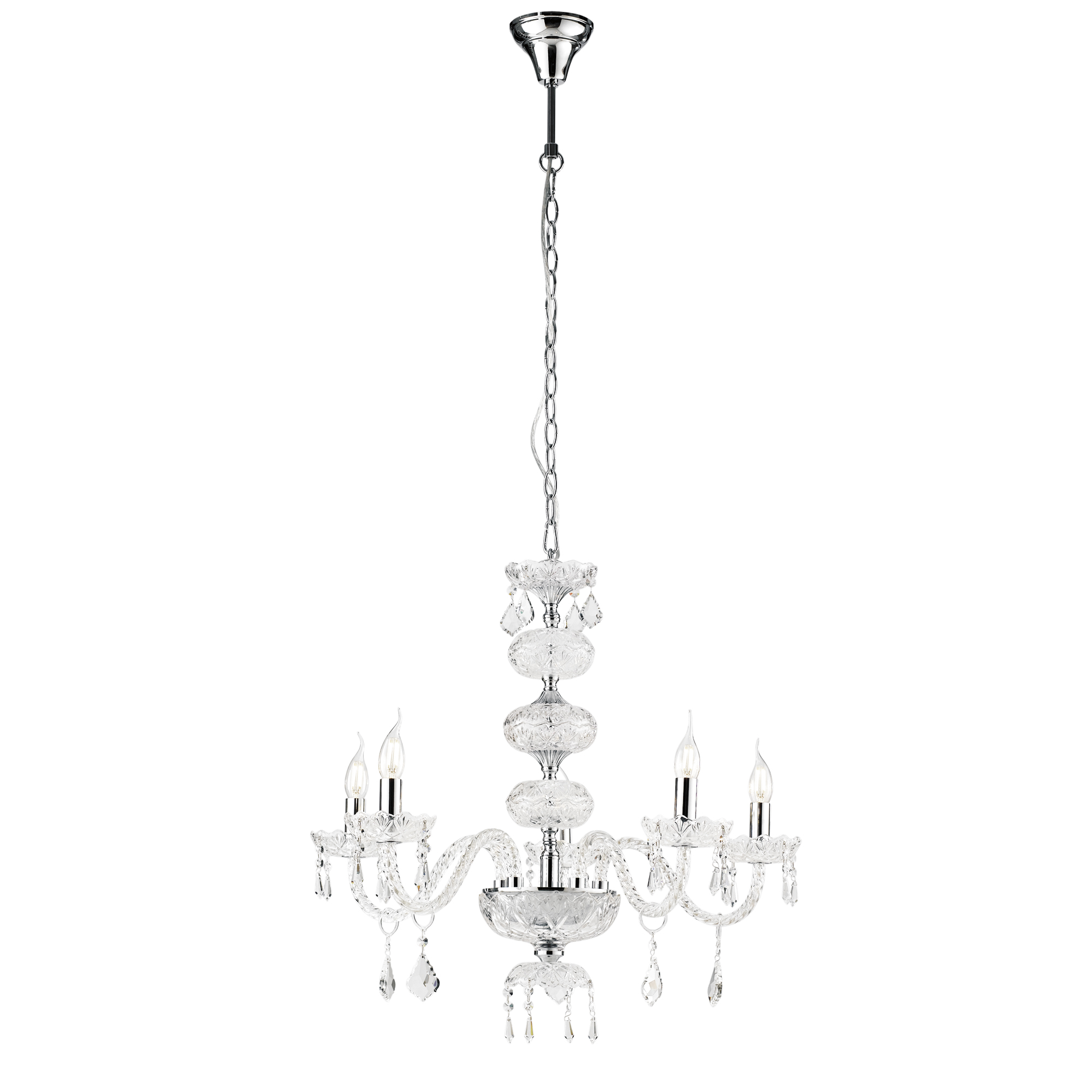 INCANTO glass chandelier with five lights, chrome details and crystals - Luce Ambiente e Design