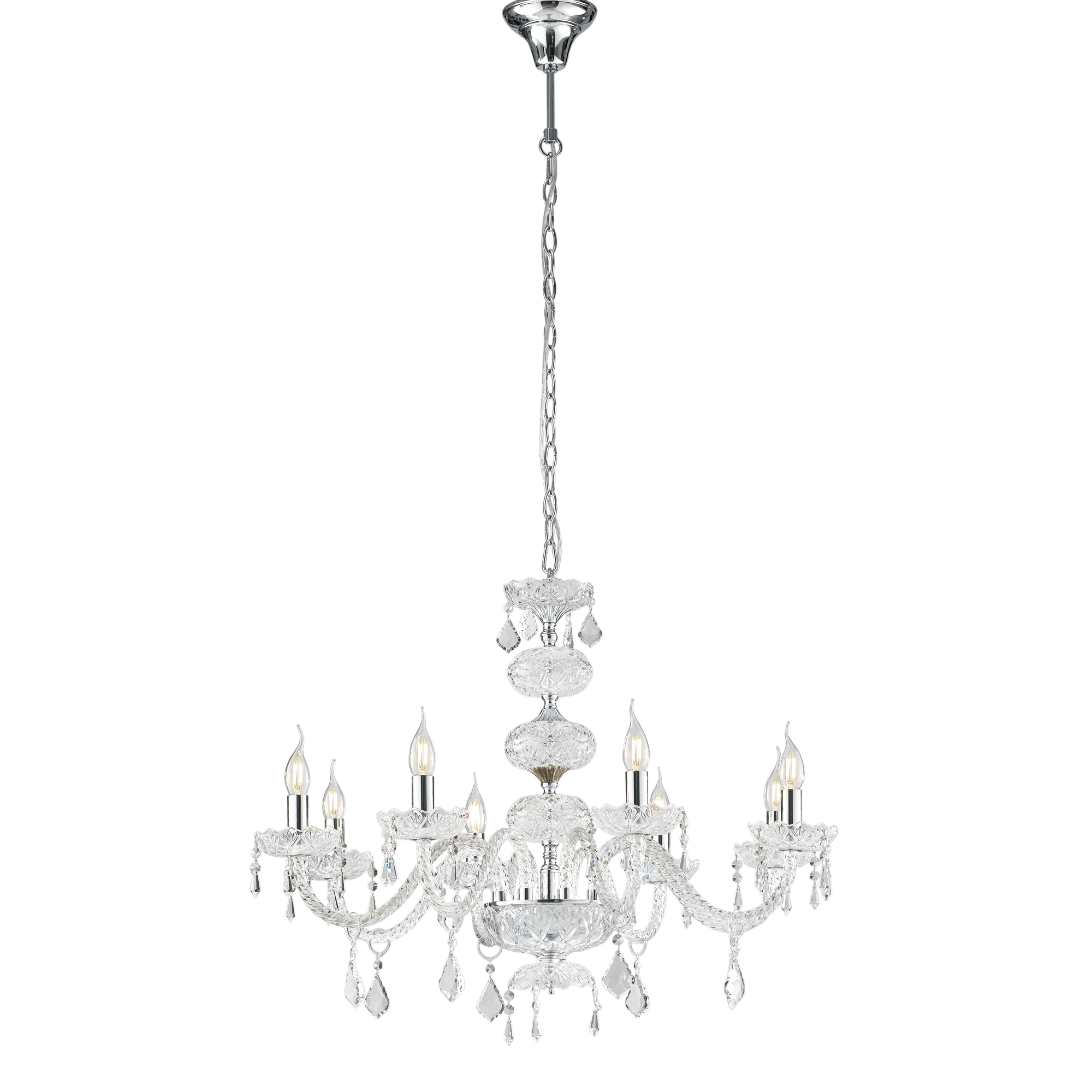 INCANTO glass chandelier with eight lights, chrome details and crystals - Luce Ambiente e Design