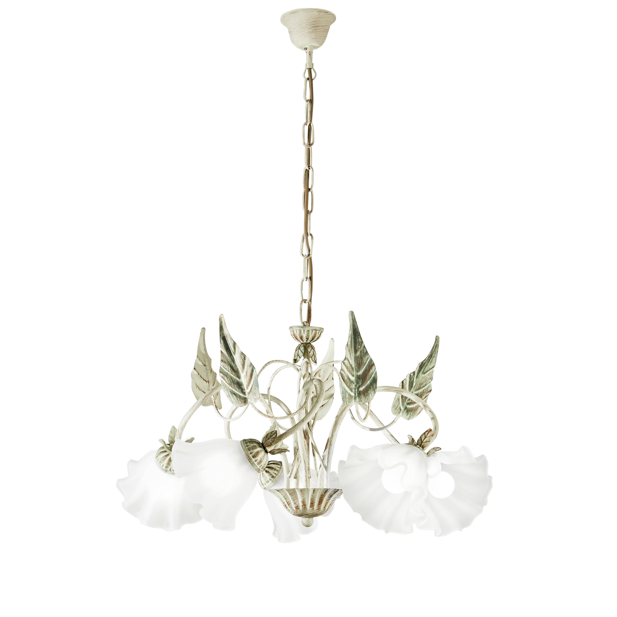 ISOTTA chandelier in ivory metal with five white glass diffusers - Luce Ambiente e Design