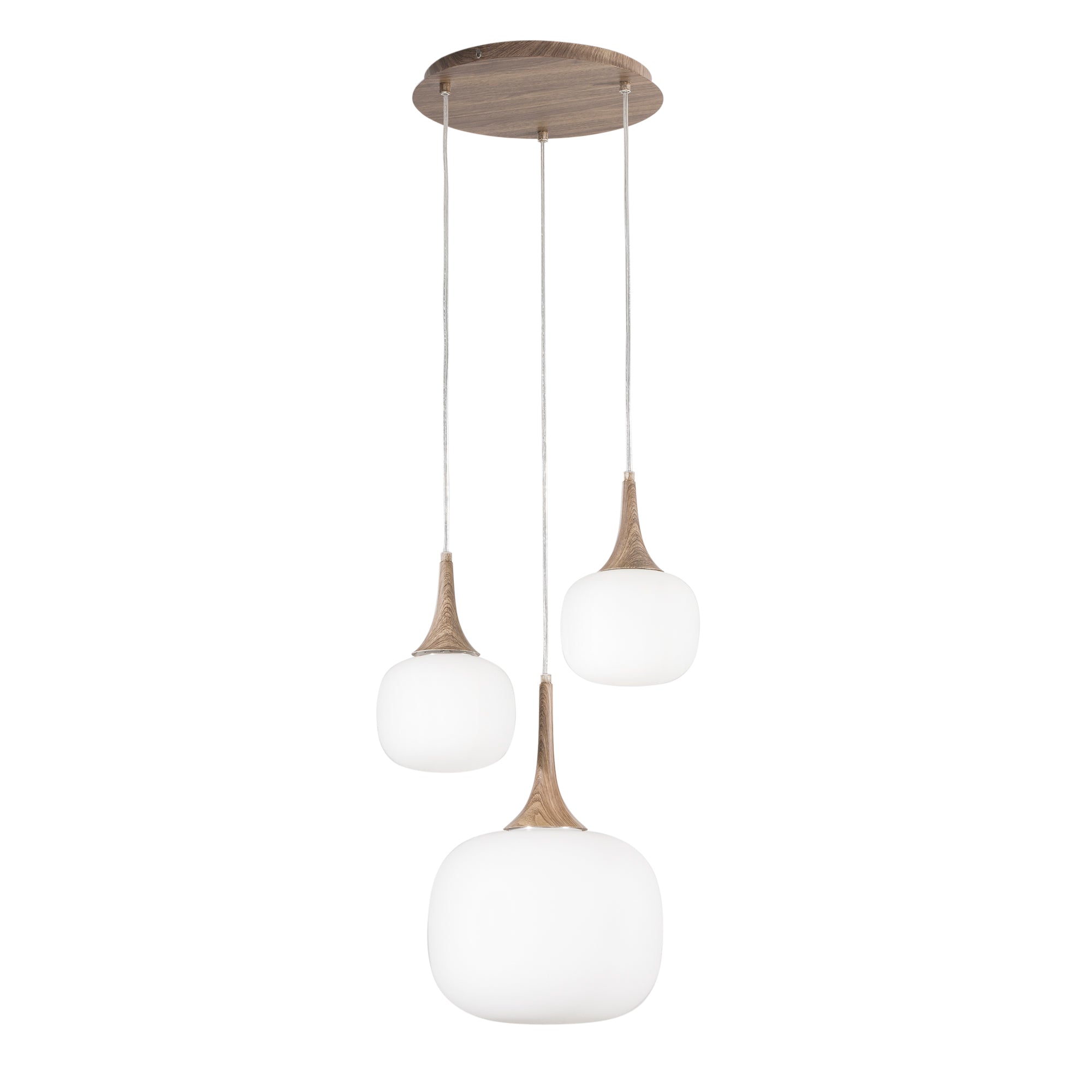 JAIPUR pendant light in wood-effect metal with three white glass diffusers - Luce Ambiente e Design
