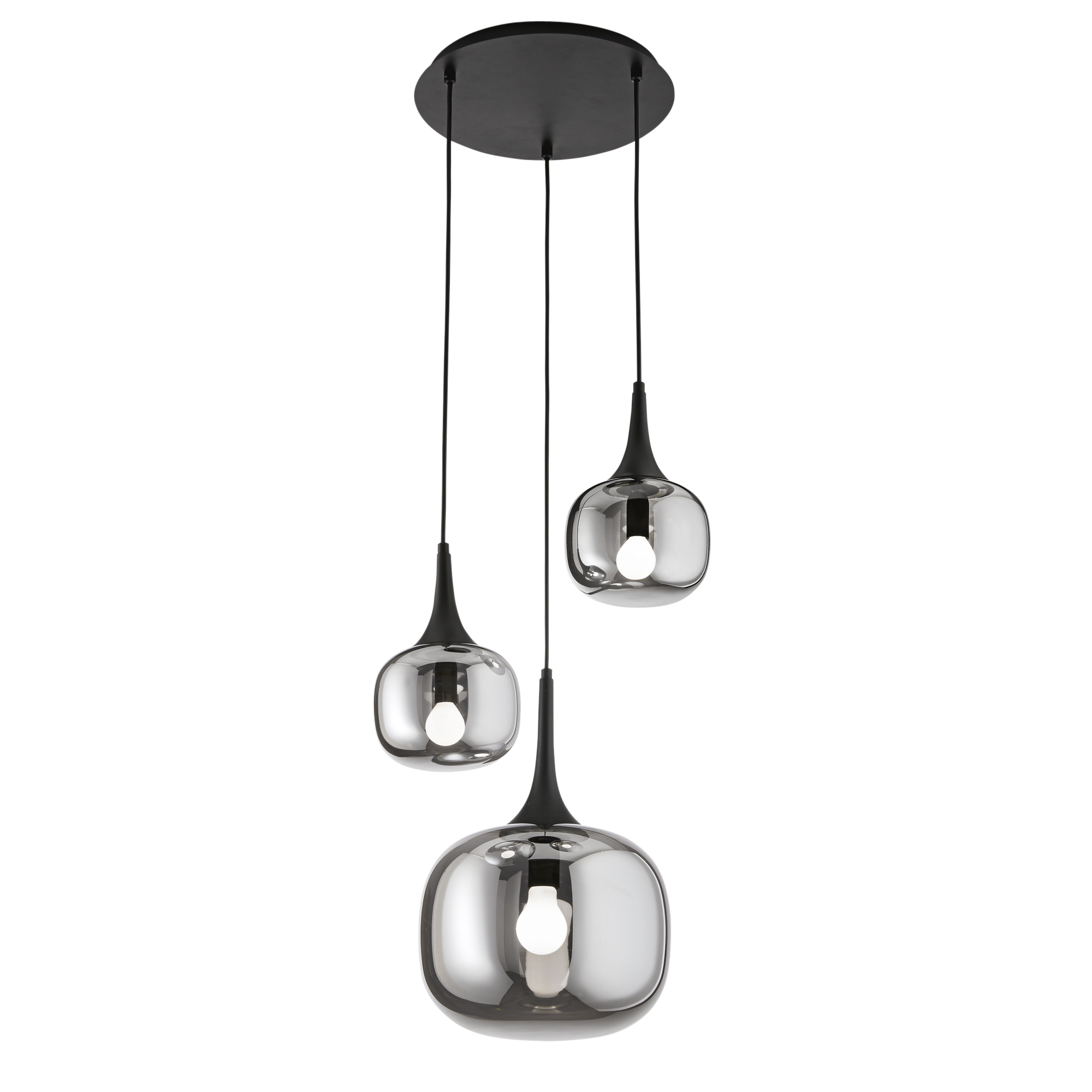 JAIPUR pendant light in black metal with three smoked glass diffusers - Luce Ambiente e Design