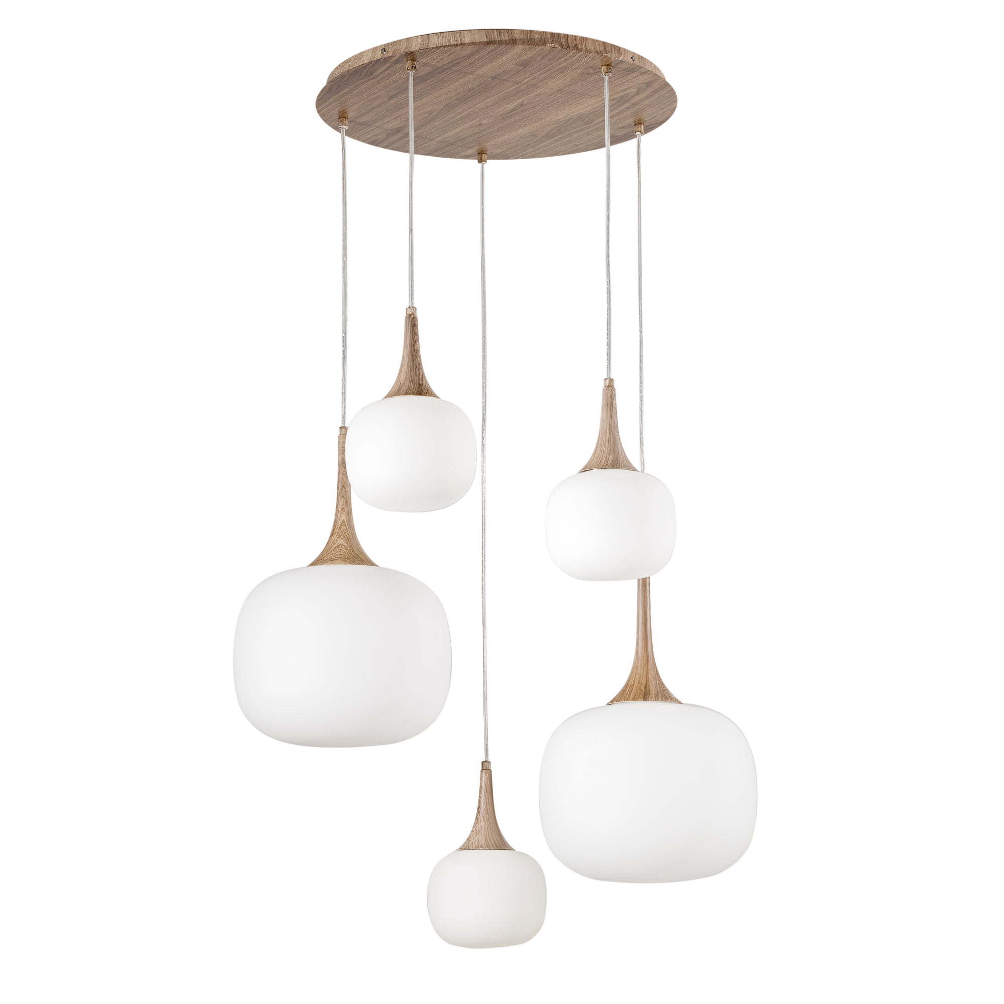 JAIPUR pendant light in wood-effect metal with five white glass diffusers - Luce Ambiente e Design