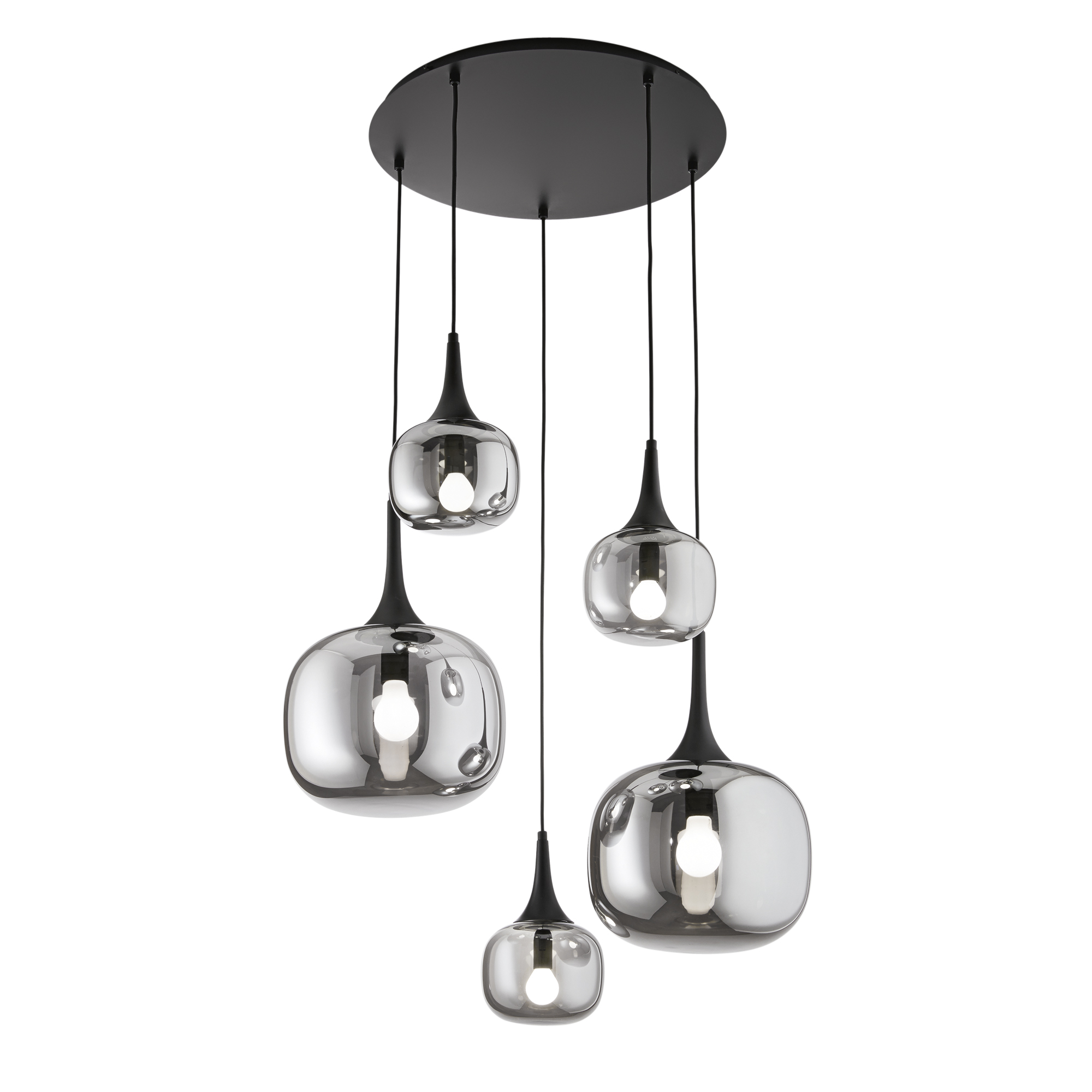 JAIPUR pendant light in black metal with five smoked glass diffusers - Luce Ambiente e Design
