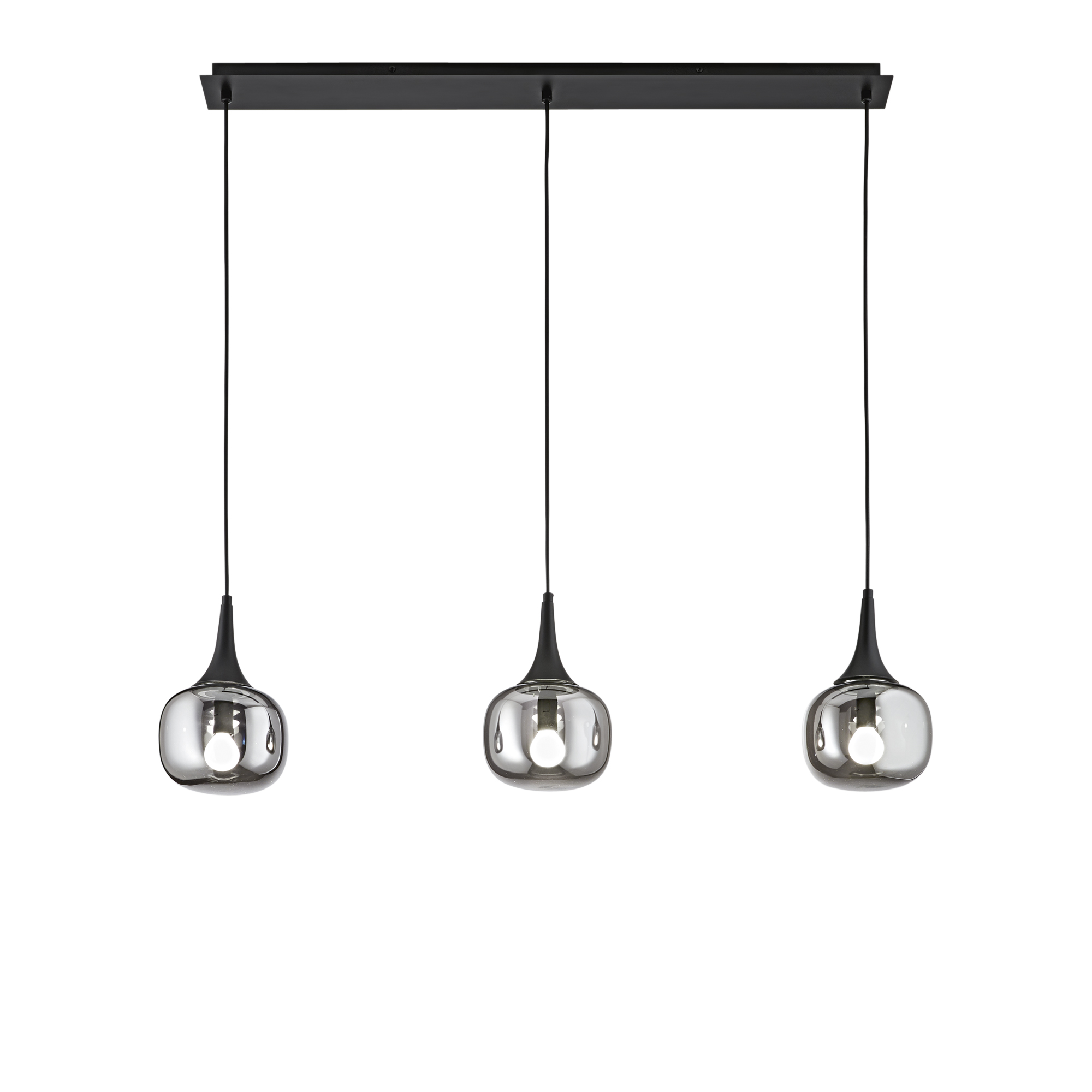 JAIPUR linear pendant in black metal with three smoked glass diffusers - Luce Ambiente e Design