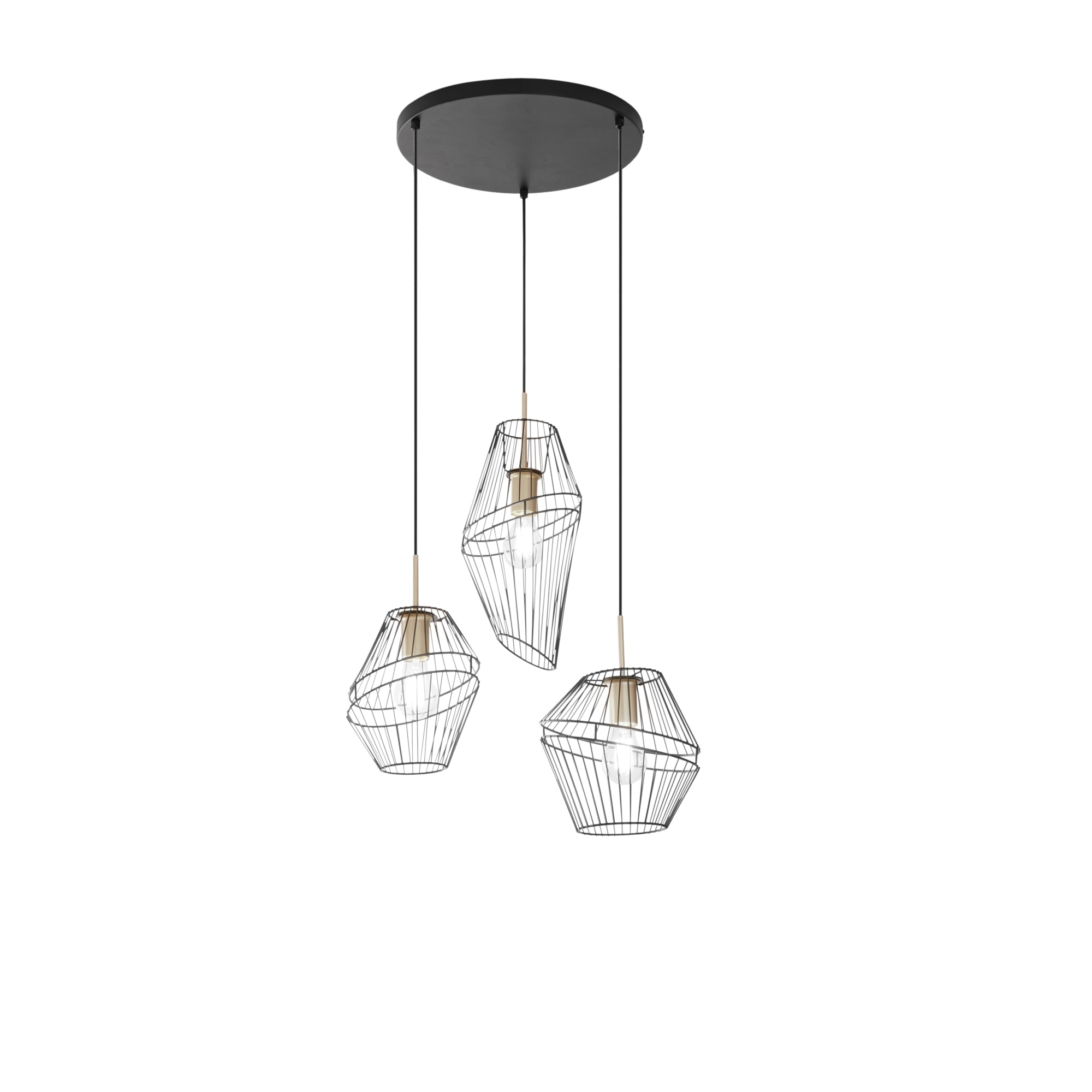 KIKO pendant light with three lights in black and gold metal - Luce Ambiente e Design