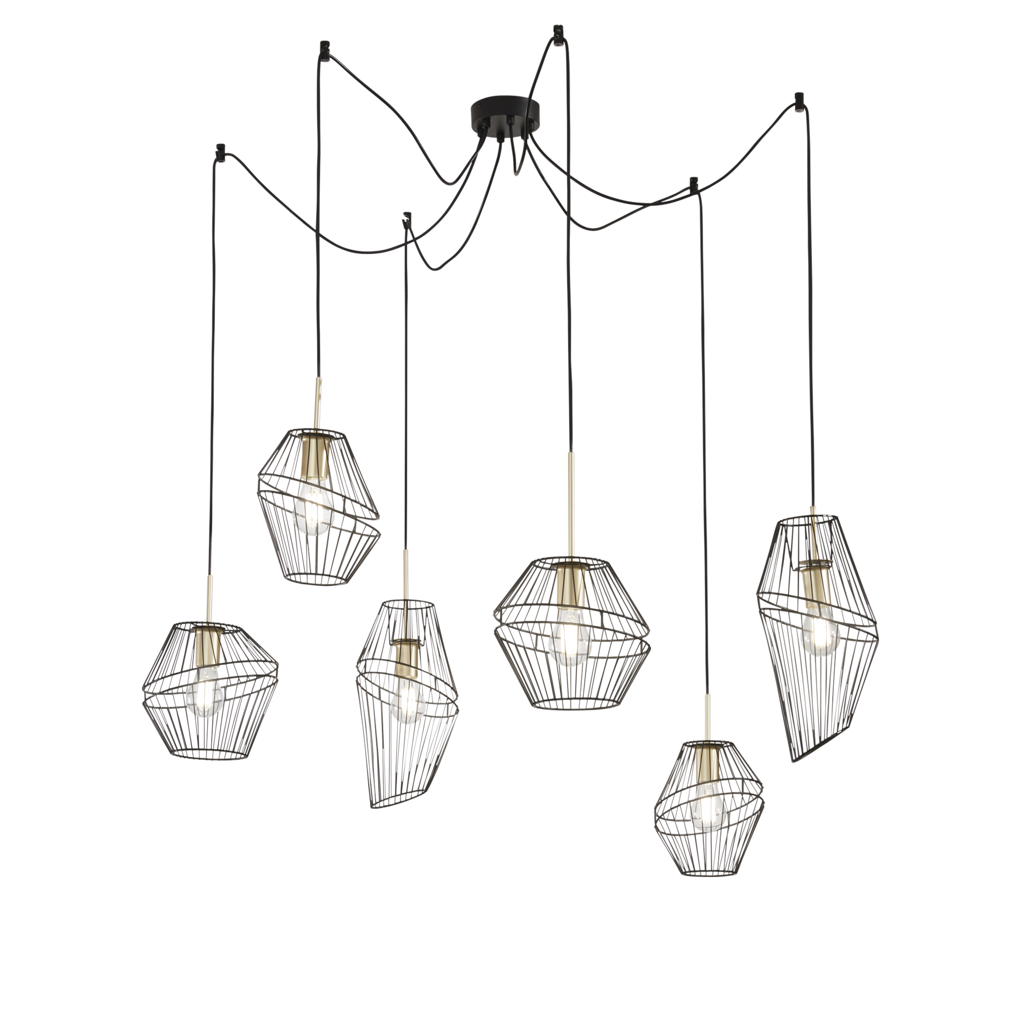 KIKO pendant light with six lights in black and gold metal - Luce Ambiente e Design
