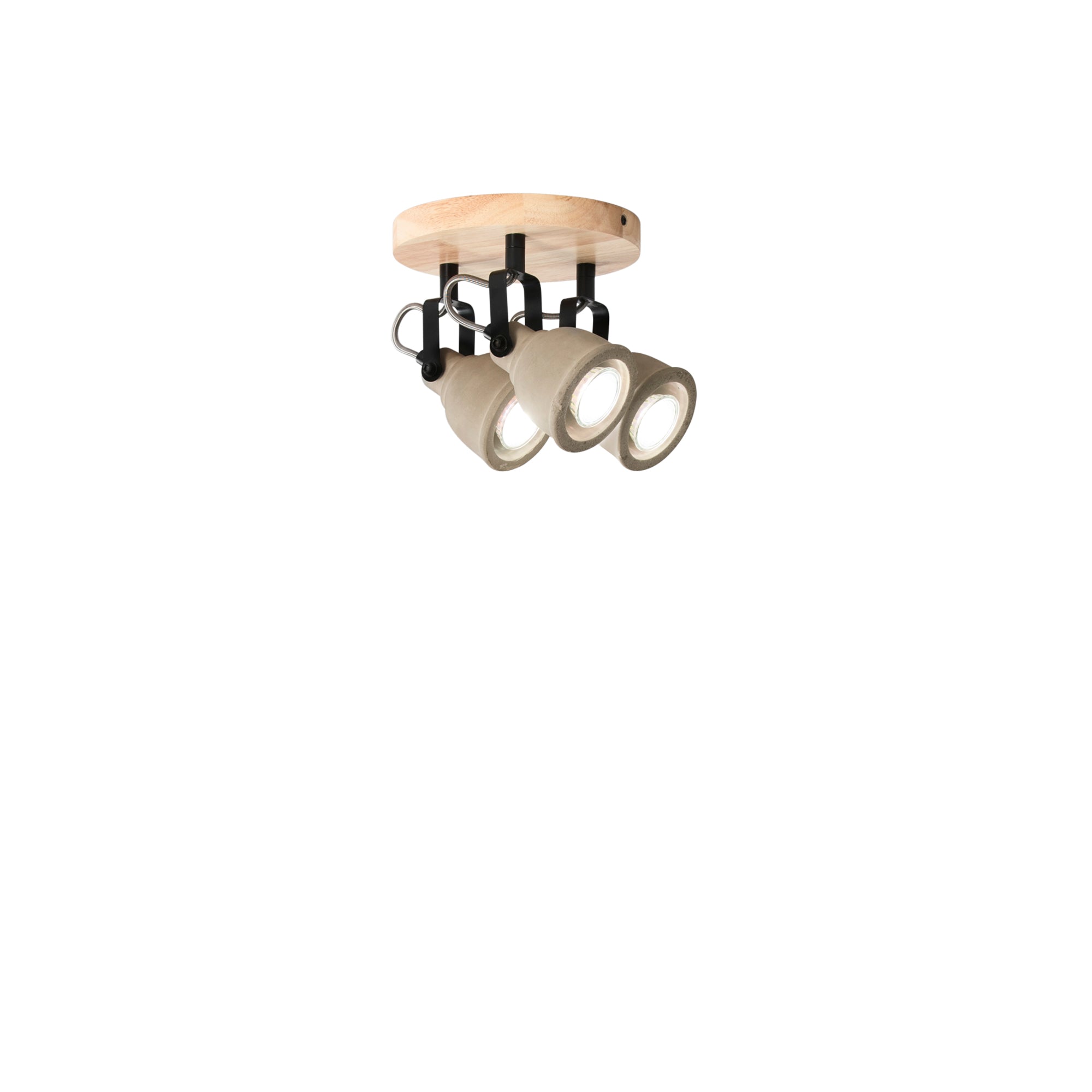 KISA ceiling light with wooden base and 3 concrete diffusers - Luce Ambiente e Design