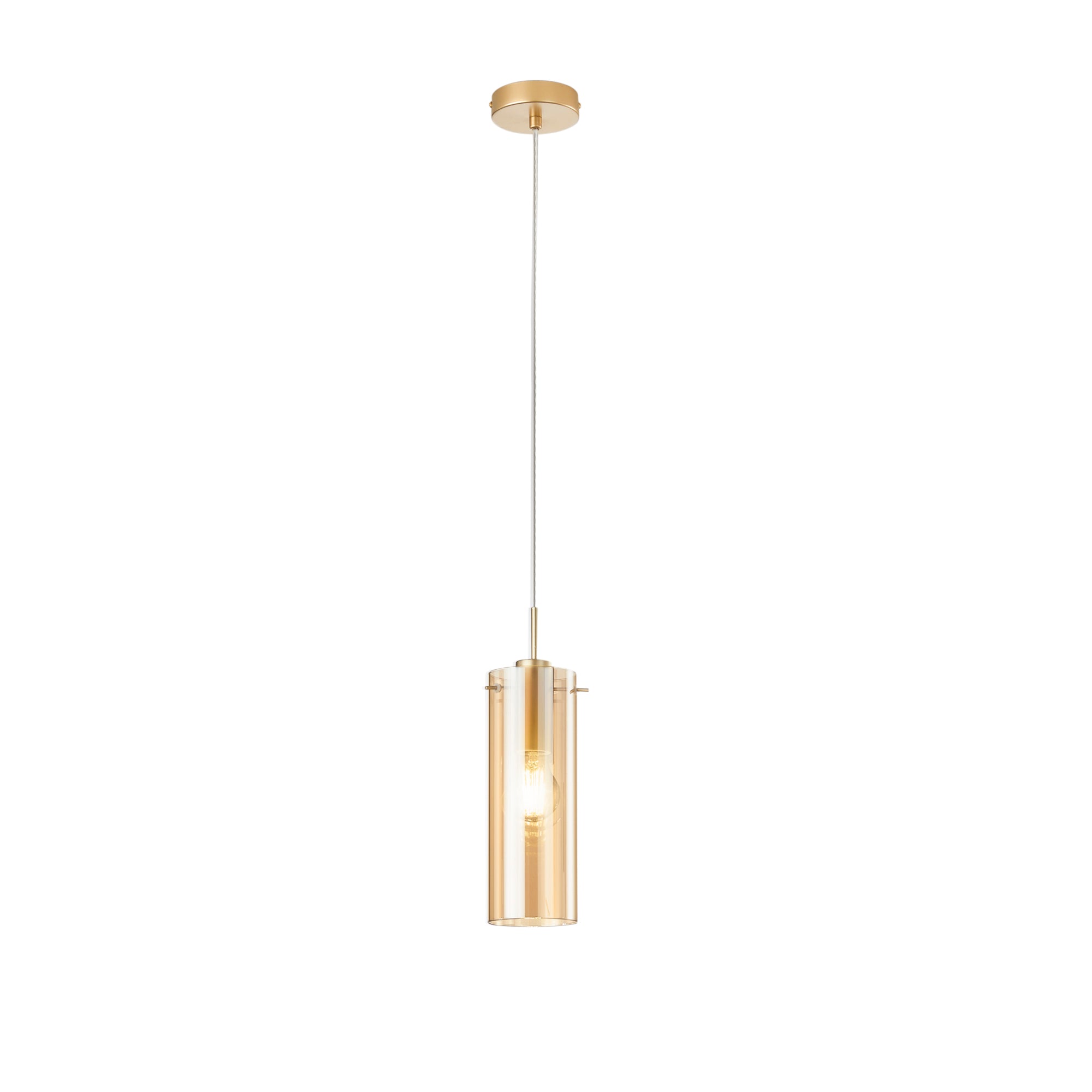 MAGIC pendant in gold metal with single amber glass diffuser - Luce Ambiente e Design