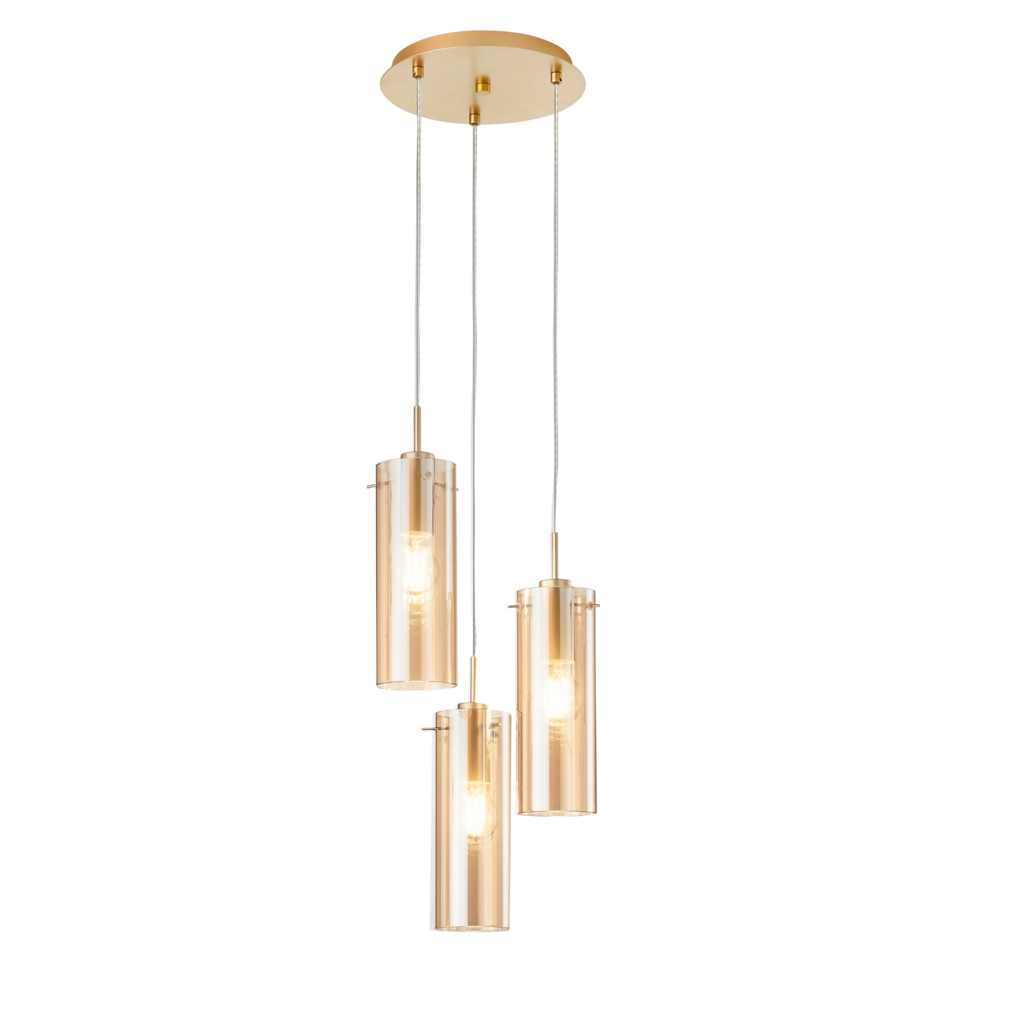 MAGIC pendant in gold metal with 3 amber glass diffusers - Luce Ambiente e Design