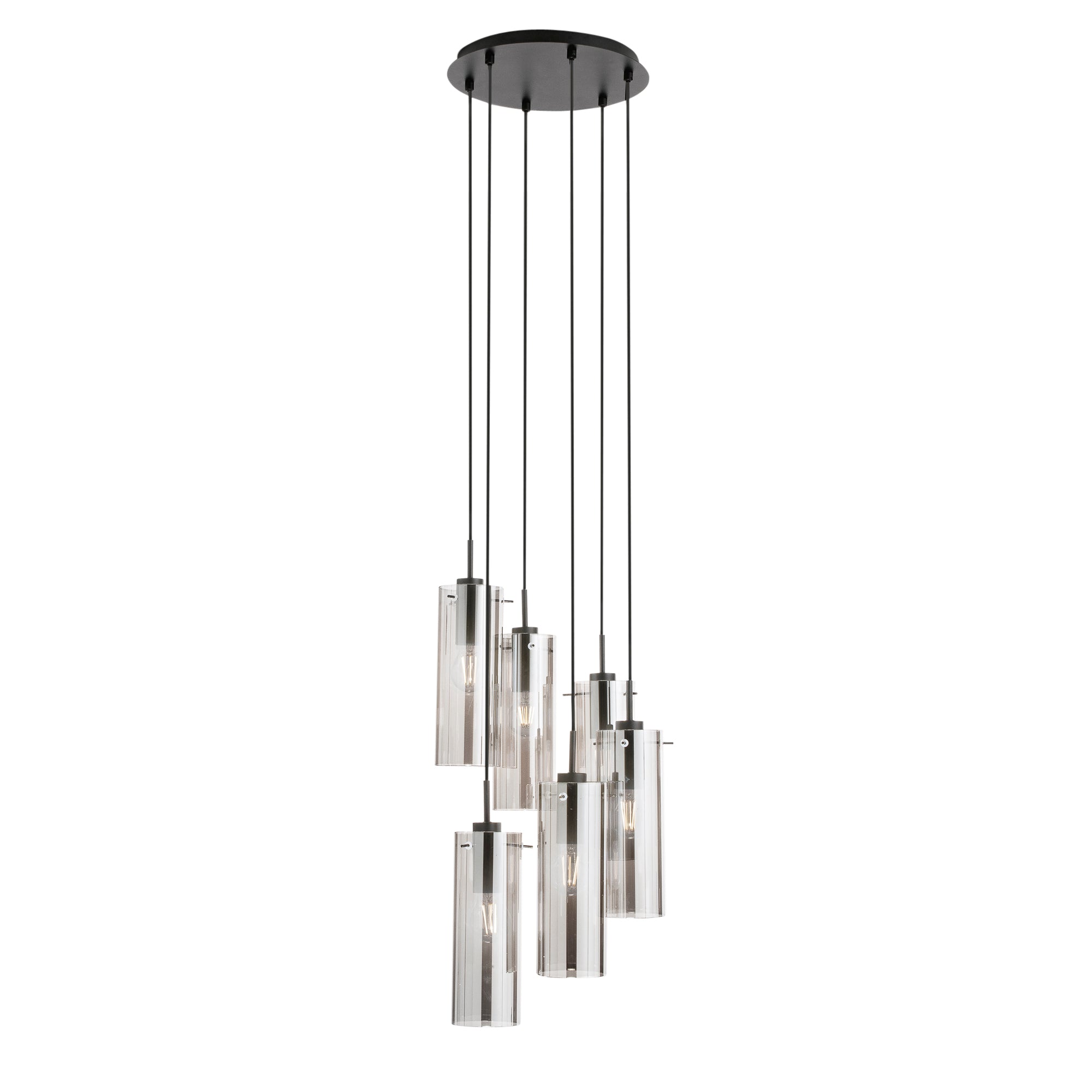 MAGIC pendant in black metal with 6 smoked glass diffusers - Luce Ambiente e Design