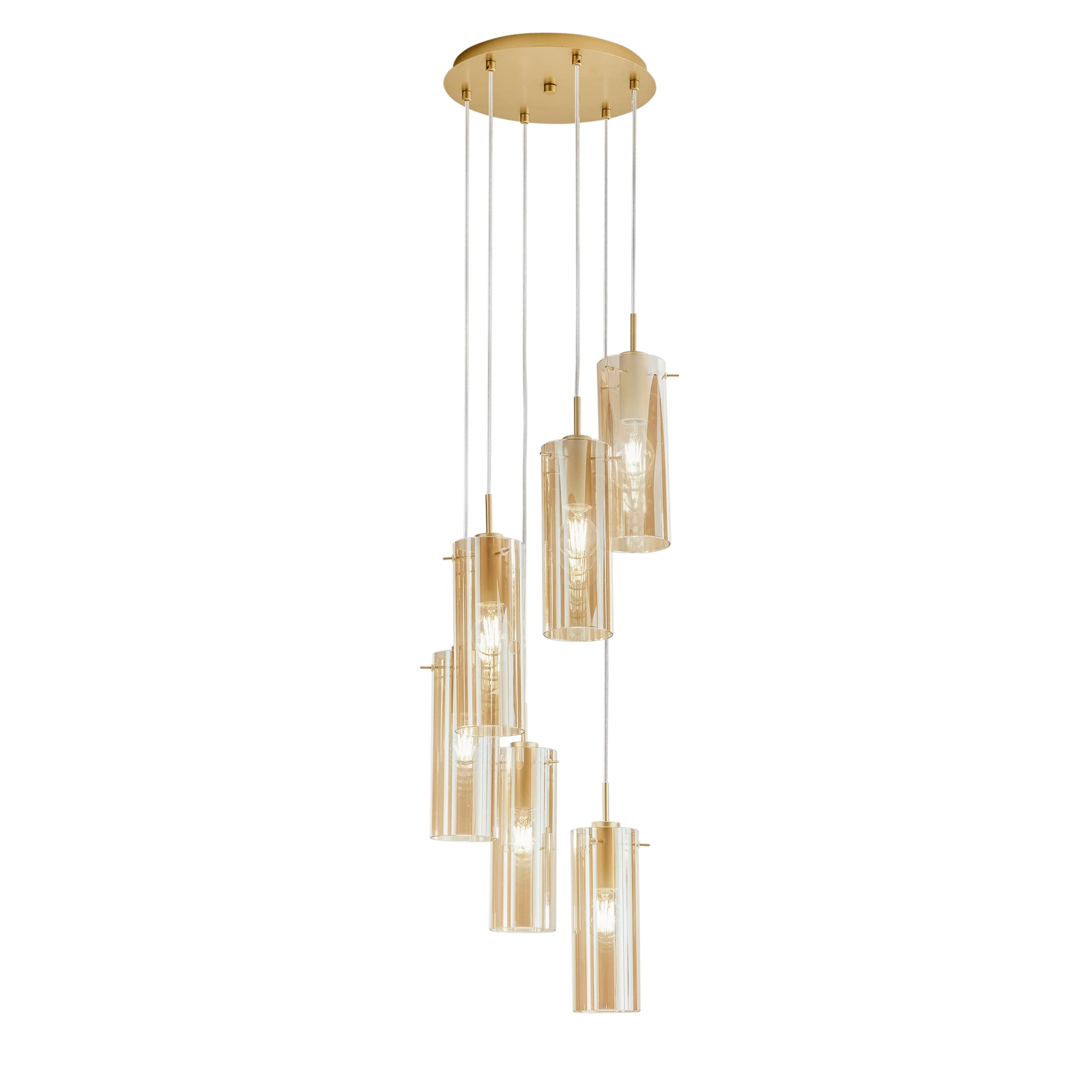 MAGIC pendant in gold metal with 6 amber glass diffusers - Luce Ambiente e Design