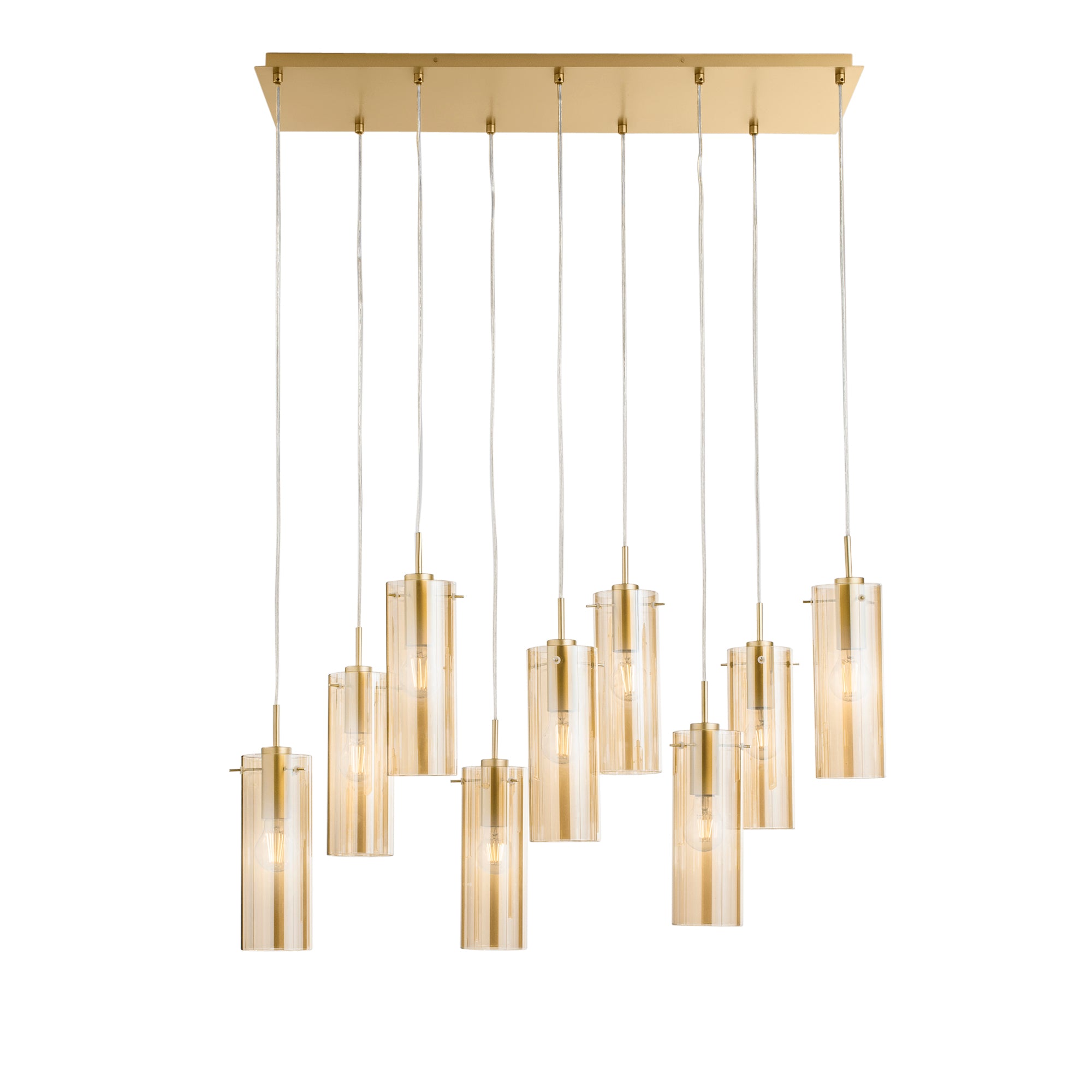 MAGIC pendant in gold metal with 9 amber glass diffusers - Luce Ambiente e Design