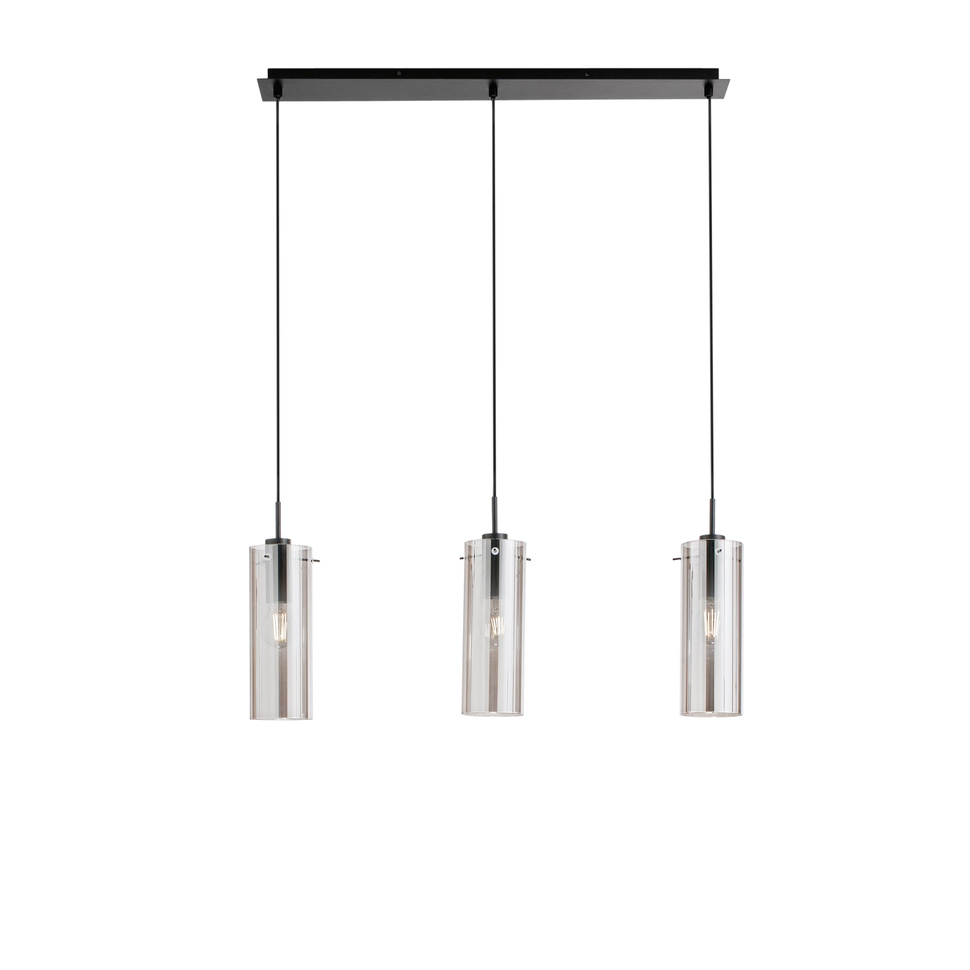 MAGIC linear pendant in black metal with 3 smoked glass diffusers - Luce Ambiente e Design