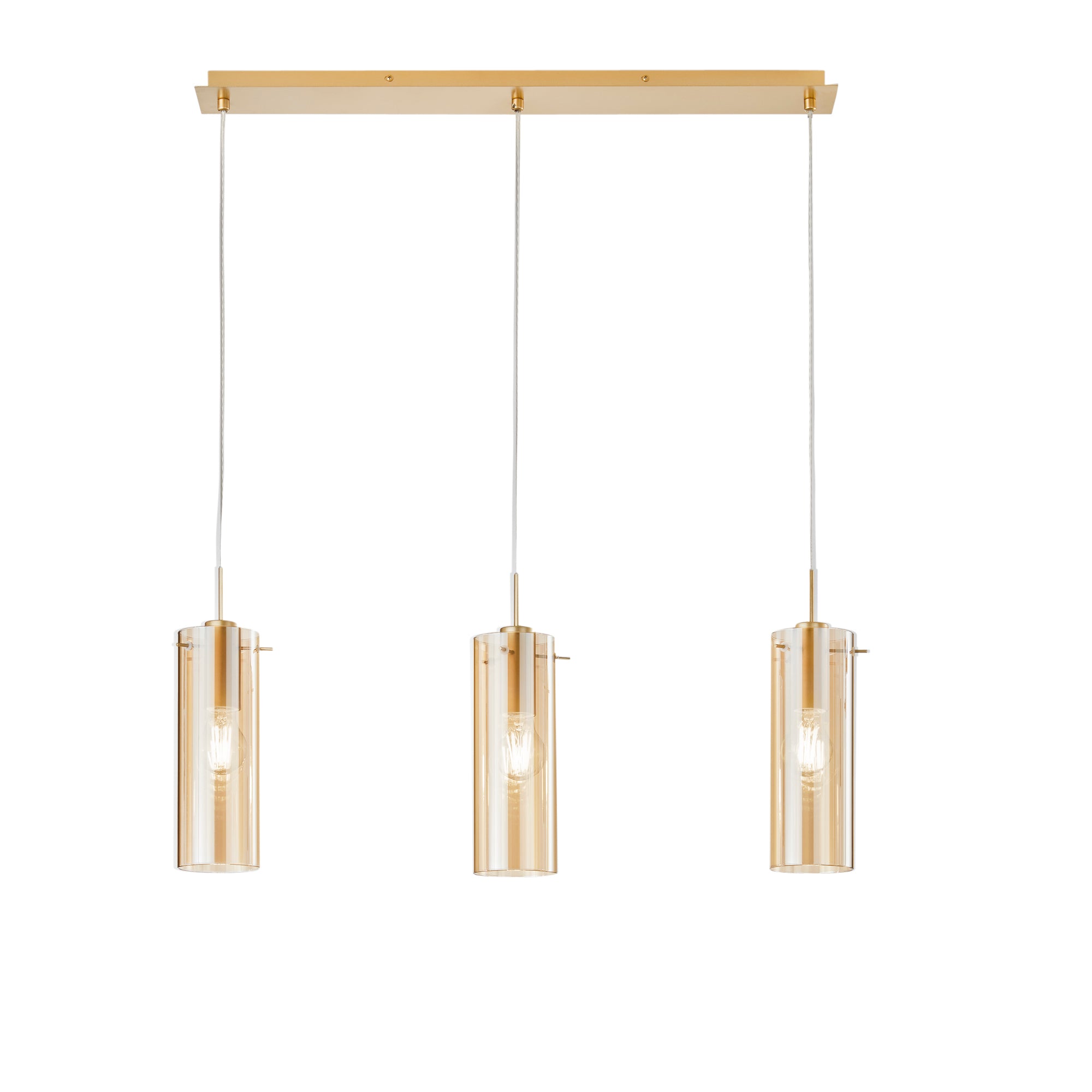 MAGIC linear pendant in gold metal with 3 amber glass diffusers - Luce Ambiente e Design