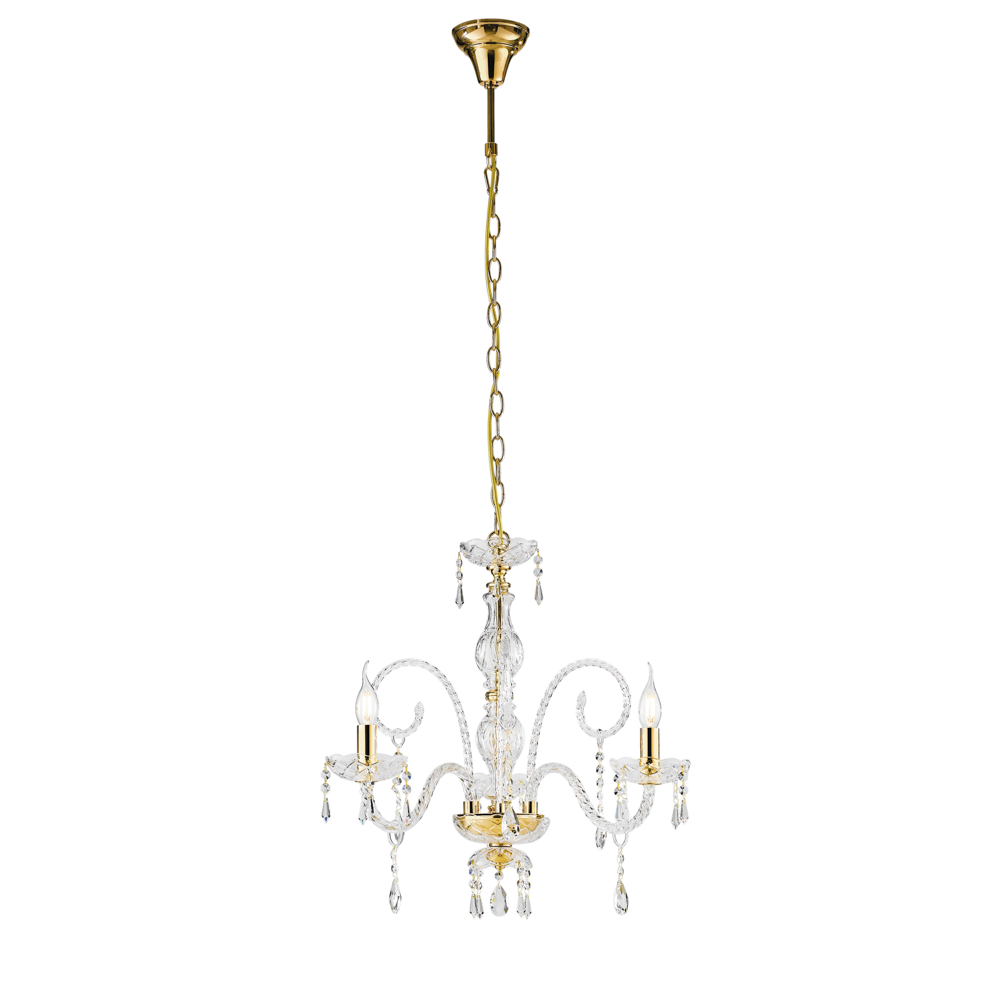 MONALISA chandelier in glass and crystals with gold finish, 3 lights - Luce Ambiente e Design
