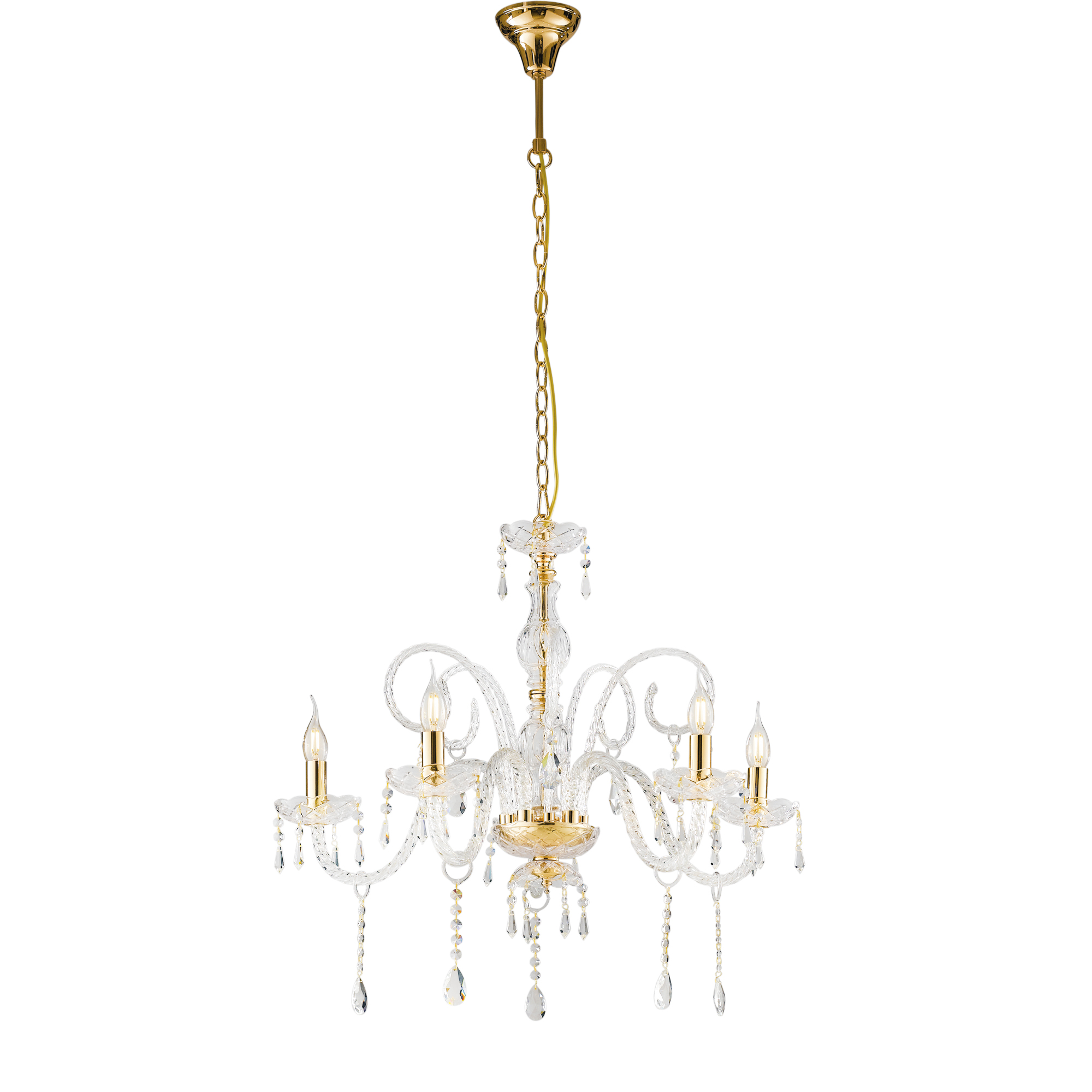 MONALISA chandelier in glass and crystals with gold finish, 5 lights - Luce Ambiente e Design