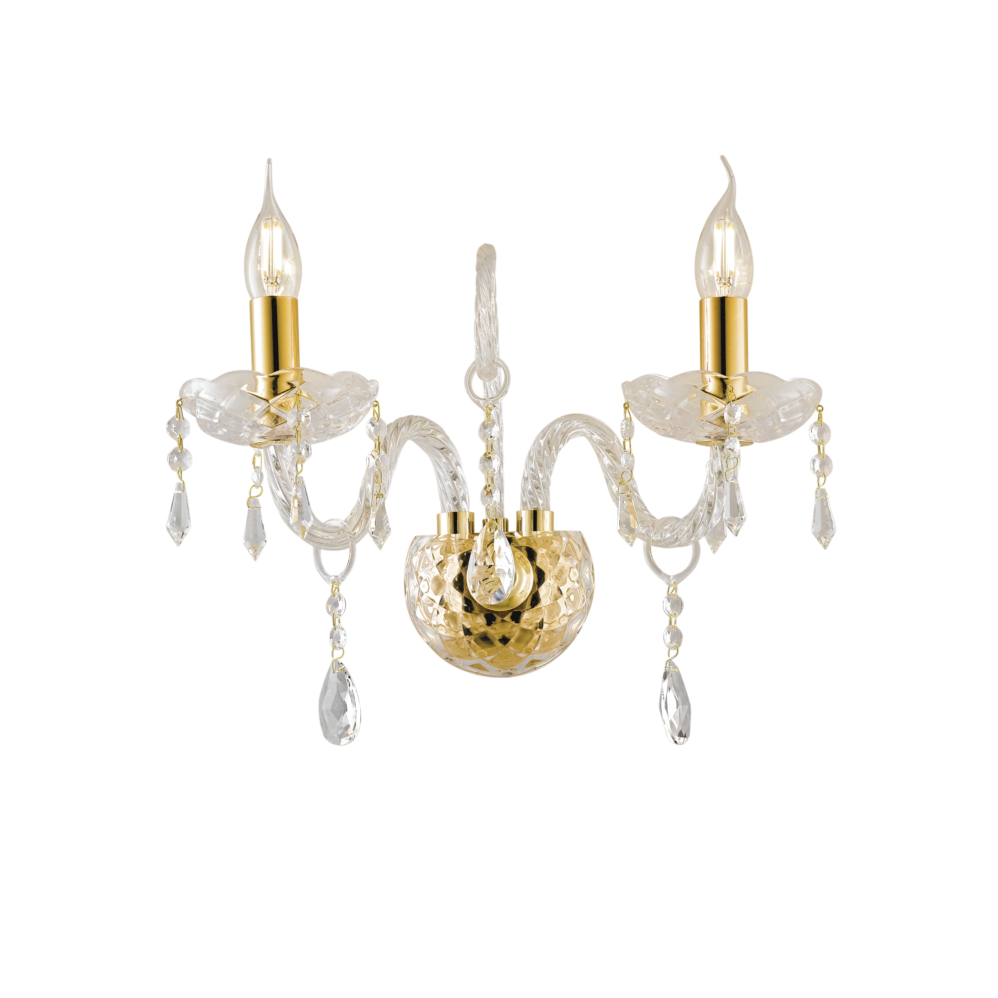 MONALISA wall light in glass and crystals with gold finish, 2 lights - Luce Ambiente e Design