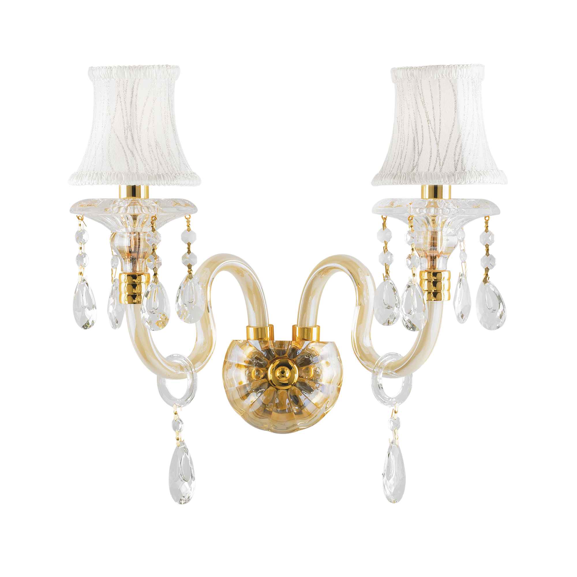 MONET wall light in gold glass and crystal with 2 fabric lampshades - Luce Ambiente e Design