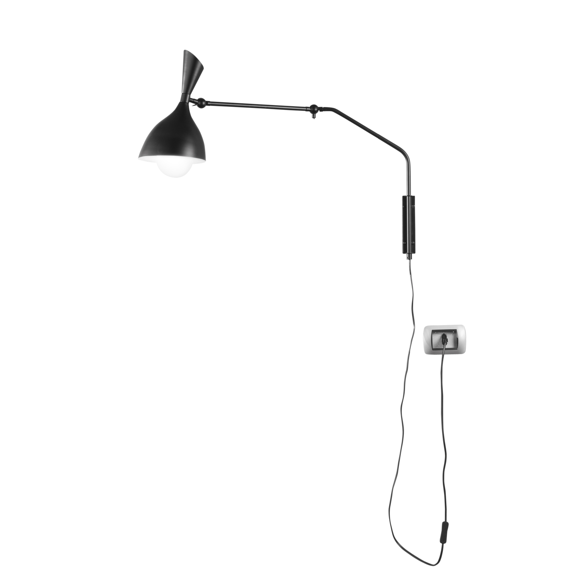 MORGAN wall light in black metal, adjustable, with switch and plug - Luce Ambiente e Design