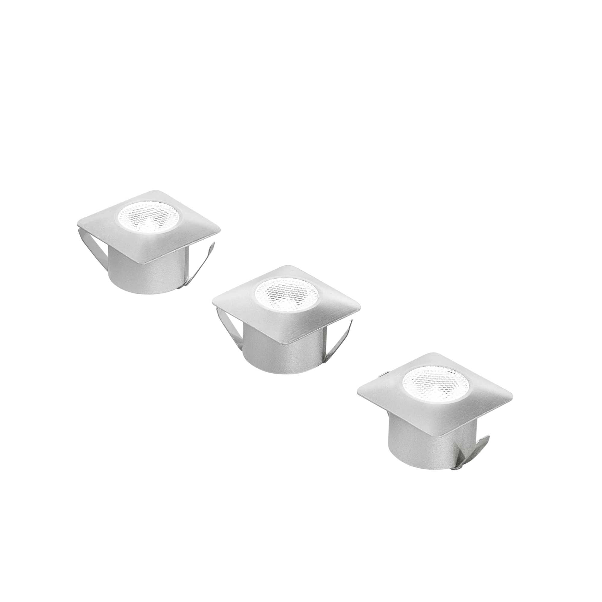 Kit 3 ASSO LED recessed 1.2W square in silver aluminum with accessories - Intec