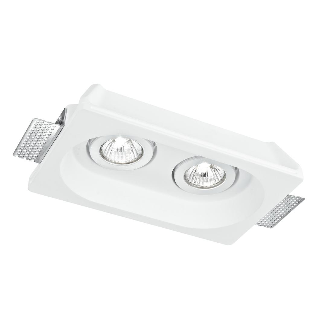 MORGANA square recessed fitting in paintable white plaster, adjustable, 2 x GU10 - Intec