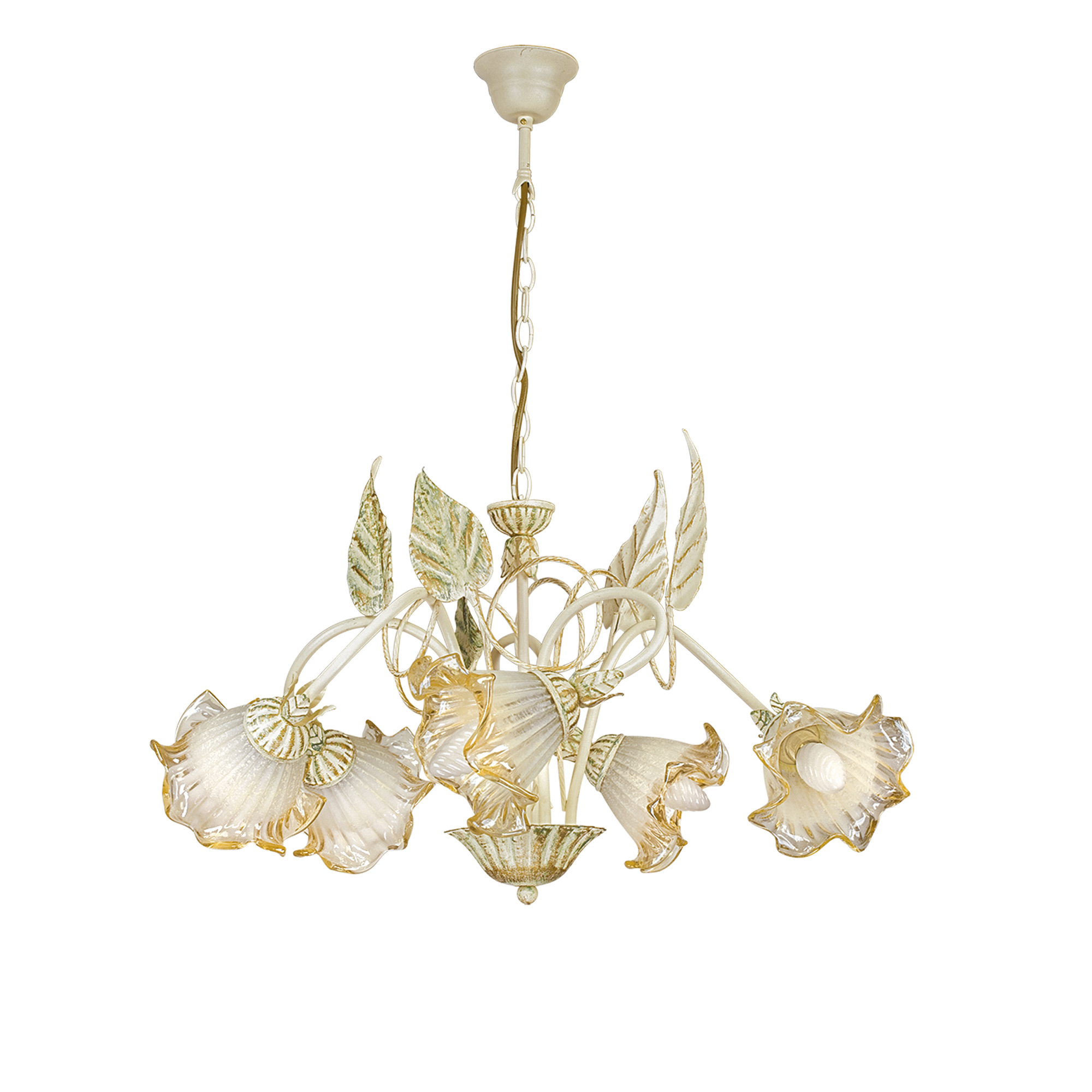 PRIMAVERA pendant in ivory metal with five glass diffusers - Luce Ambiente e Design