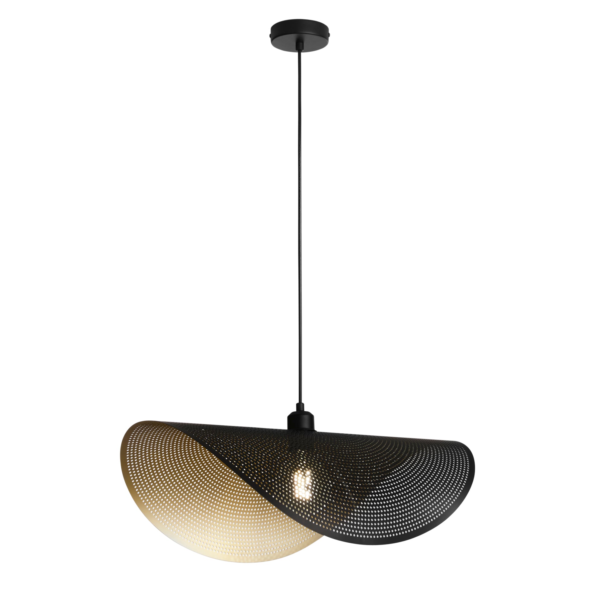 RHEI-DOT pendant in perforated black metal single panel 60 cm - Luce Ambiente e Design