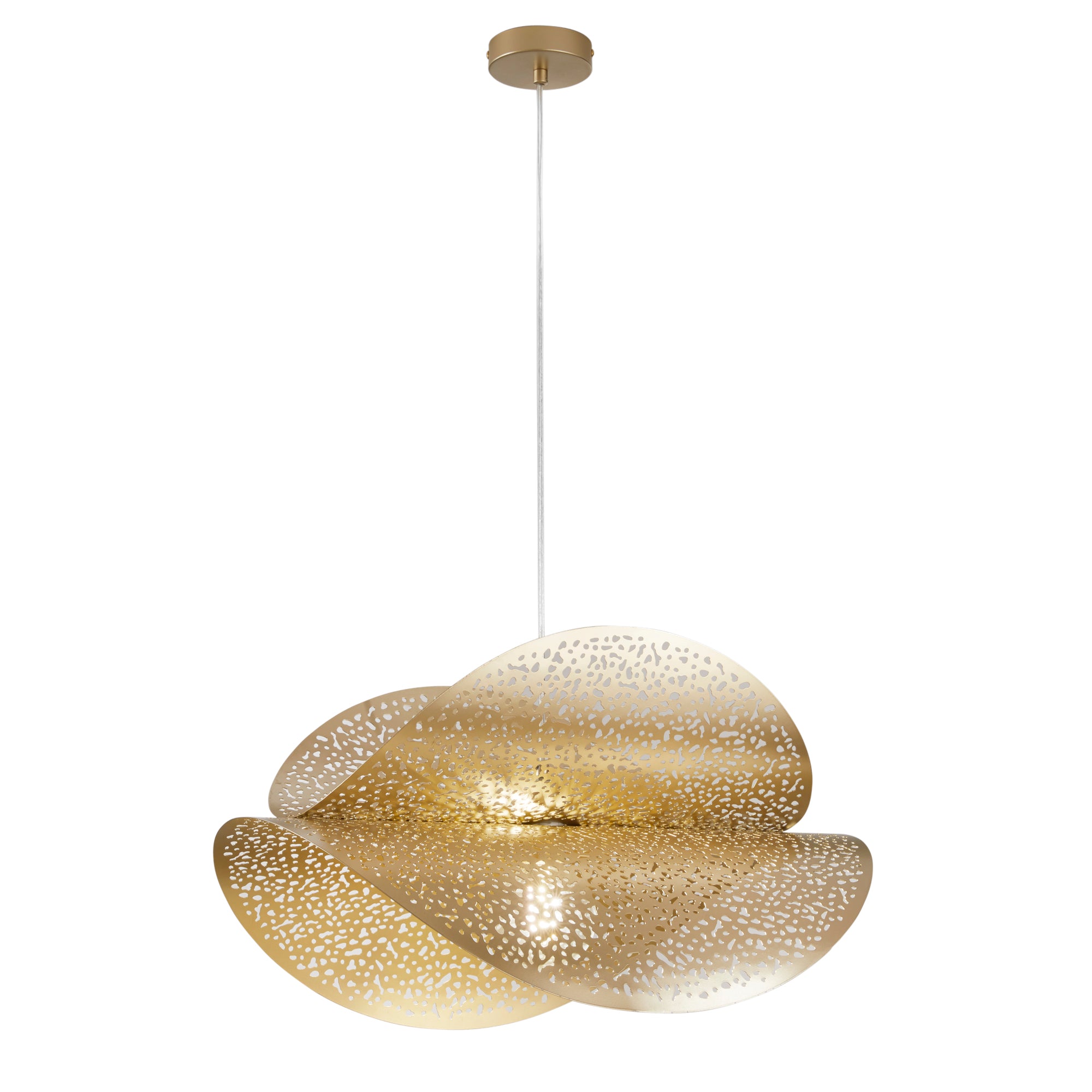 RHEI-TARA pendant in perforated gold metal double panel - Luce Ambiente e Design
