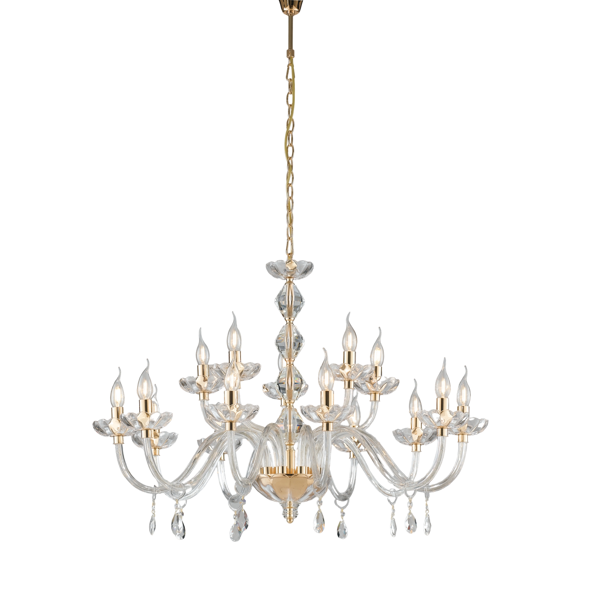 RIFLESSO 15-light crystal chandelier with gold details - Luce Ambiente e Design
