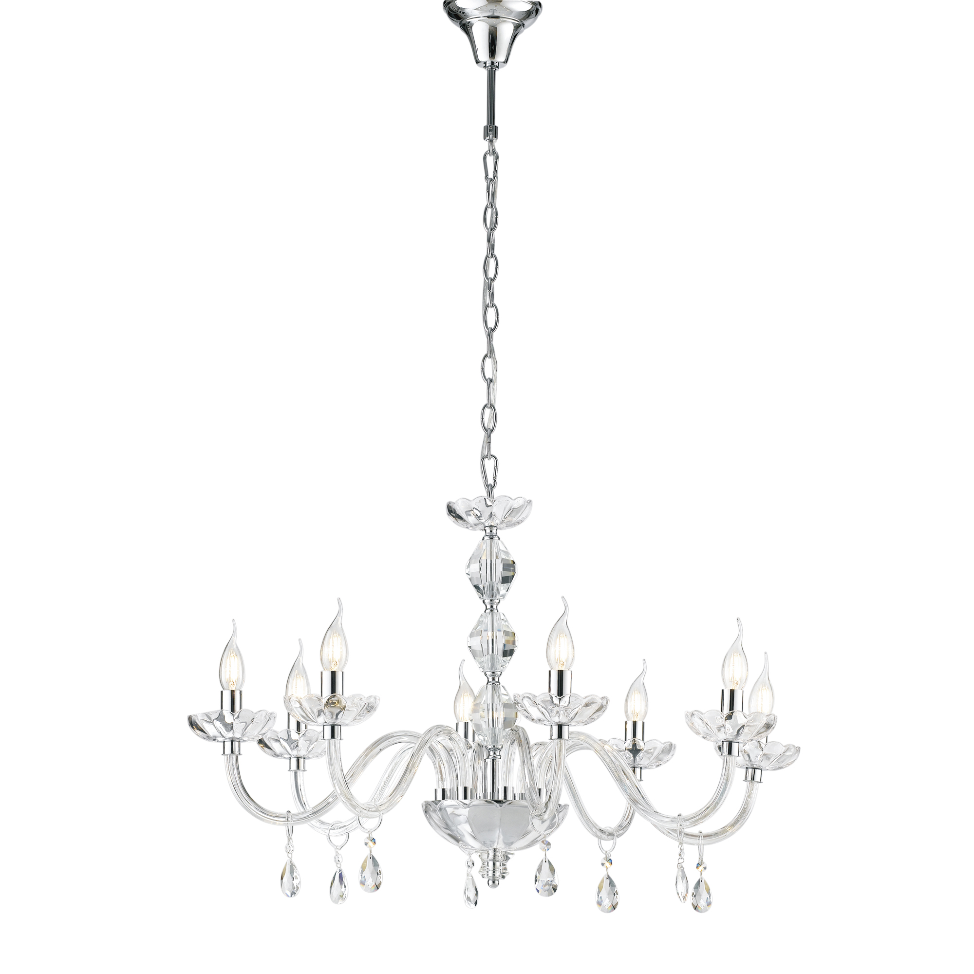 RIFLESSO 8-light crystal chandelier with chrome details - Luce Ambiente e Design