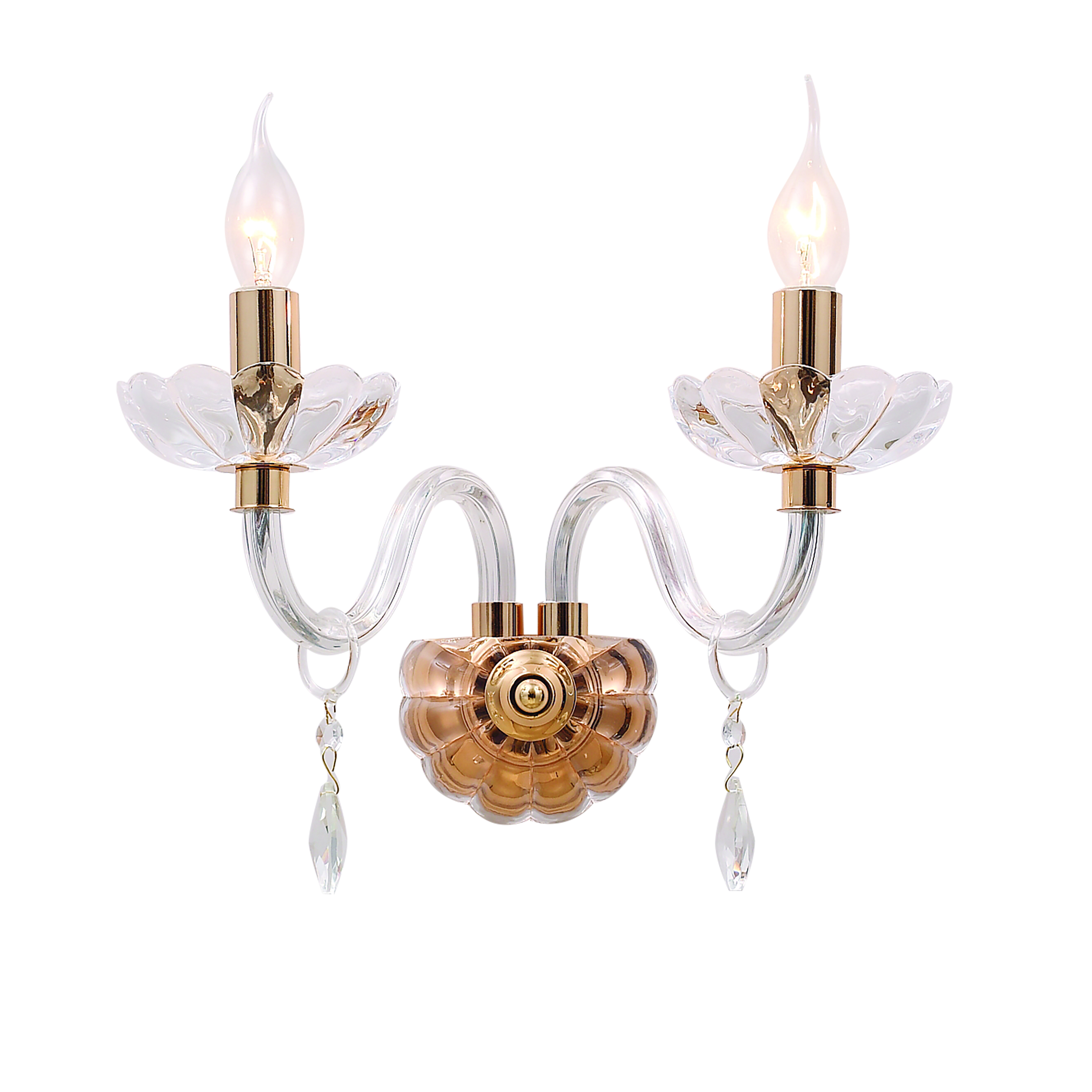 RIFLESSO 2-light crystal wall light with gold details - Luce Ambiente e Design