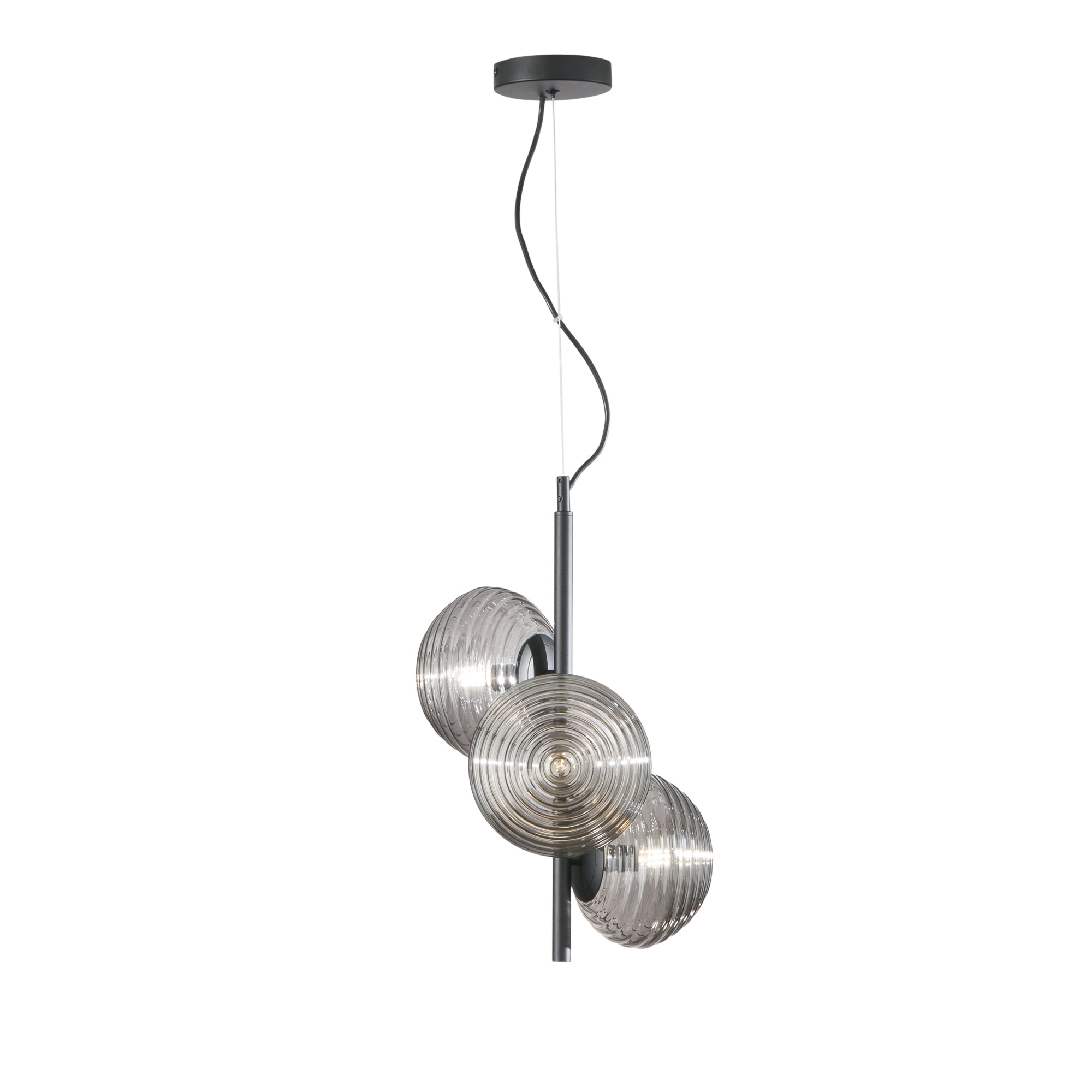 RIPPLE pendant in black metal with 3 smoked glass diffusers - Luce Ambiente e Design
