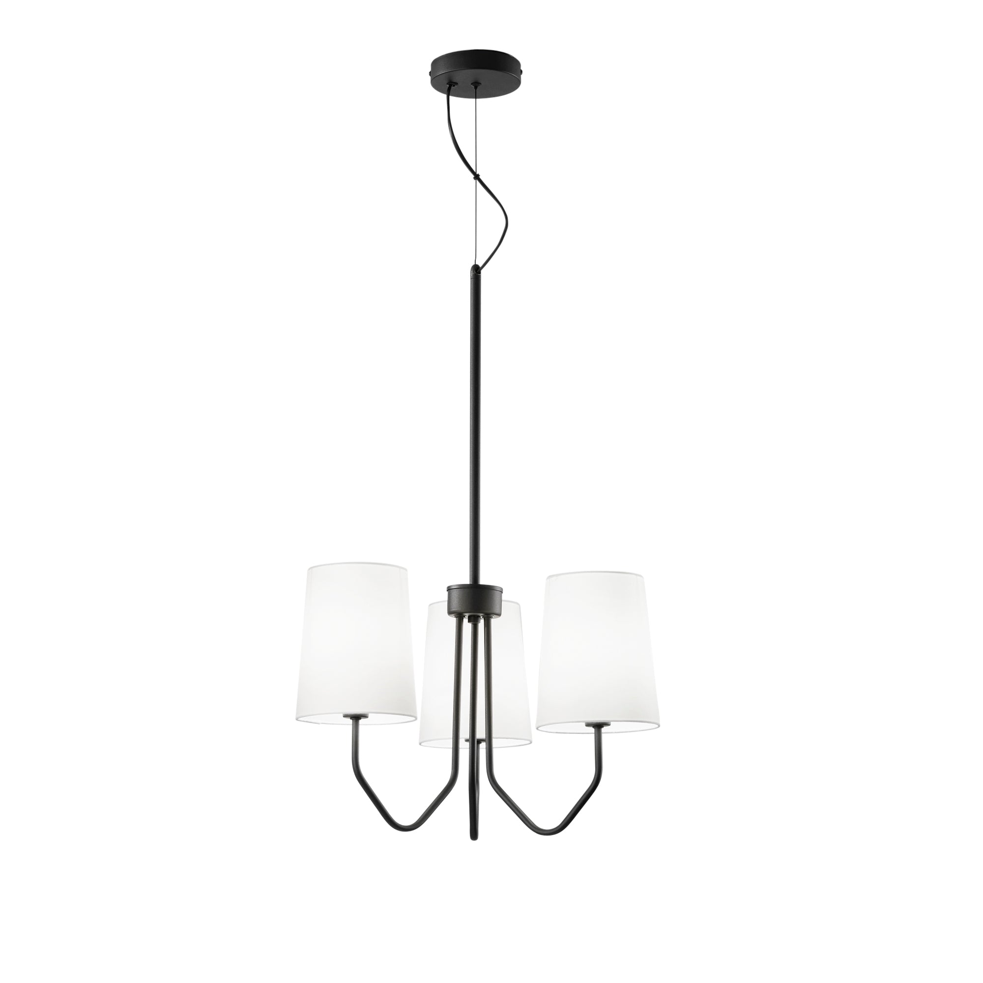 SALLY pendant 3 lights in black metal with white fabric shades - Luce Ambiente e Design