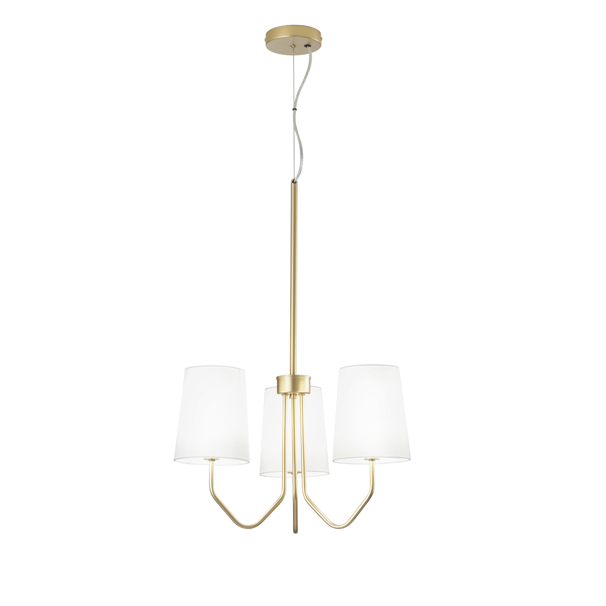 SALLY pendant 3 lights in gold metal with white fabric shades - Luce Ambiente e Design