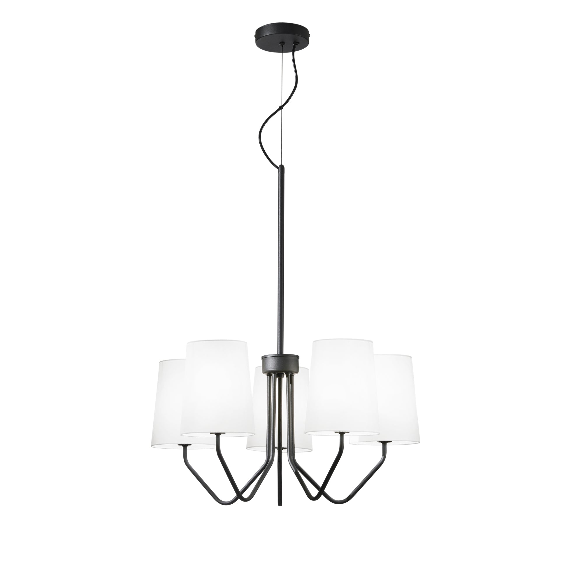 SALLY pendant 5 lights in black metal with white fabric shades - Luce Ambiente e Design