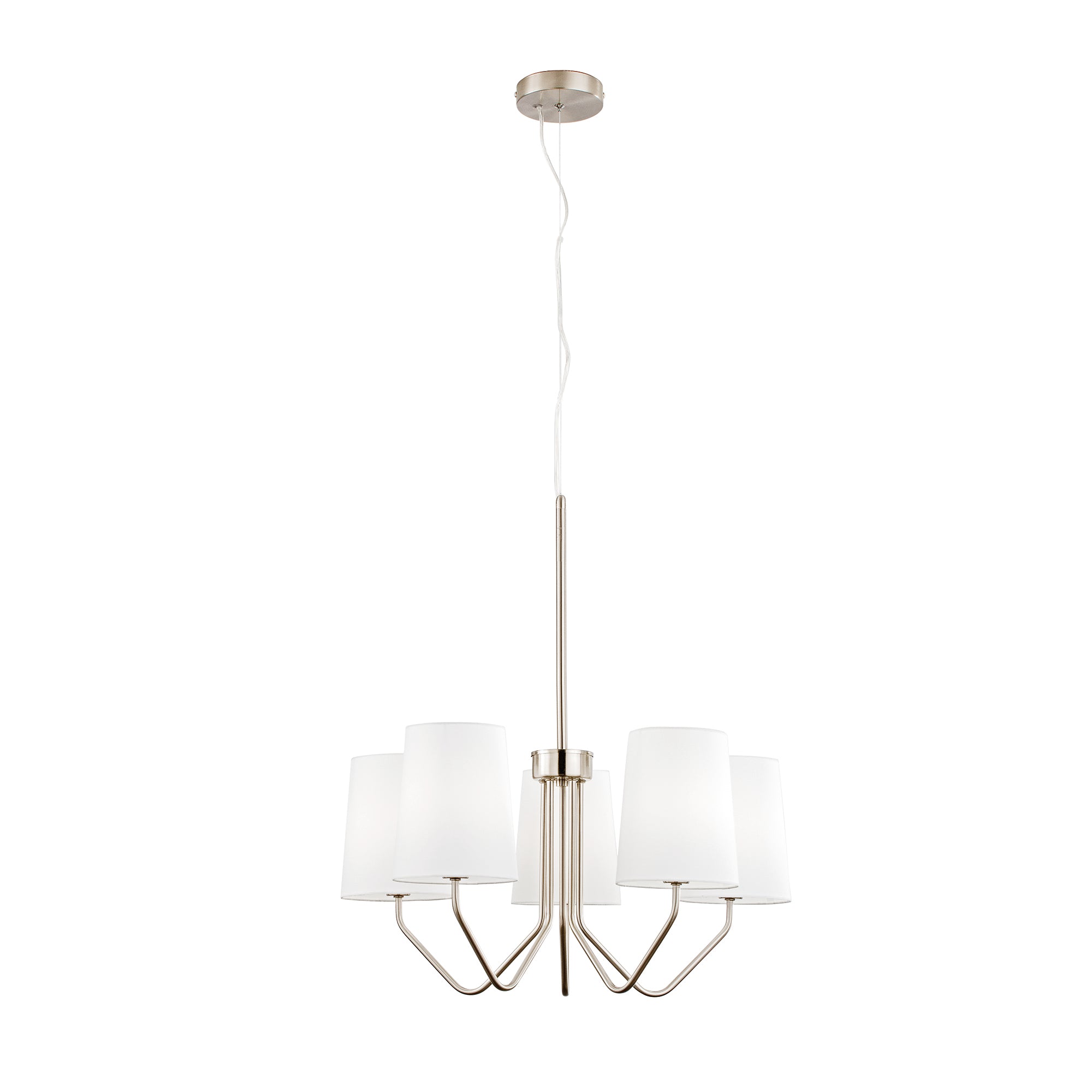 SALLY pendant 5 lights in nickel metal with white fabric shades - Luce Ambiente e Design