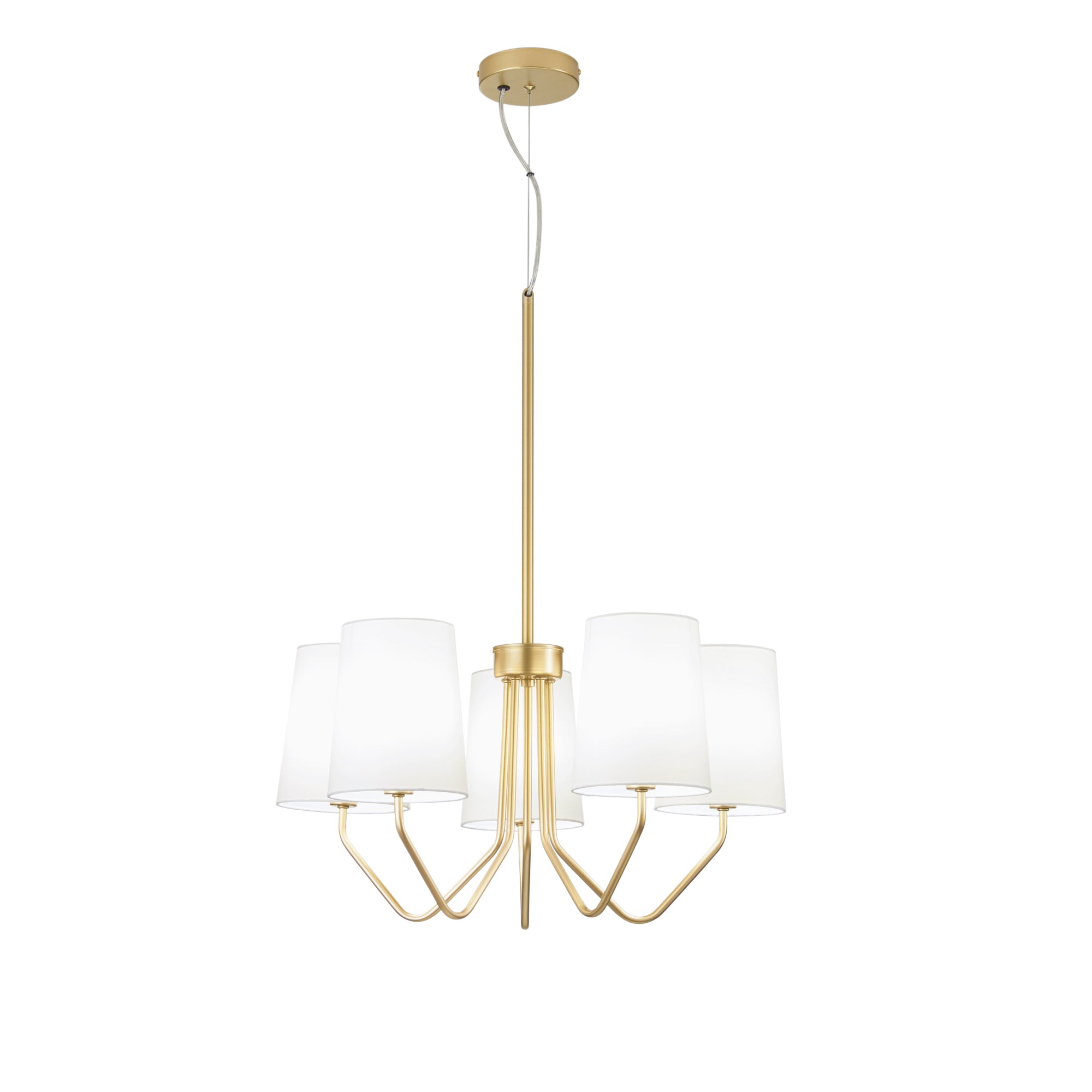 SALLY pendant 5 lights in gold metal with white fabric shades - Luce Ambiente e Design