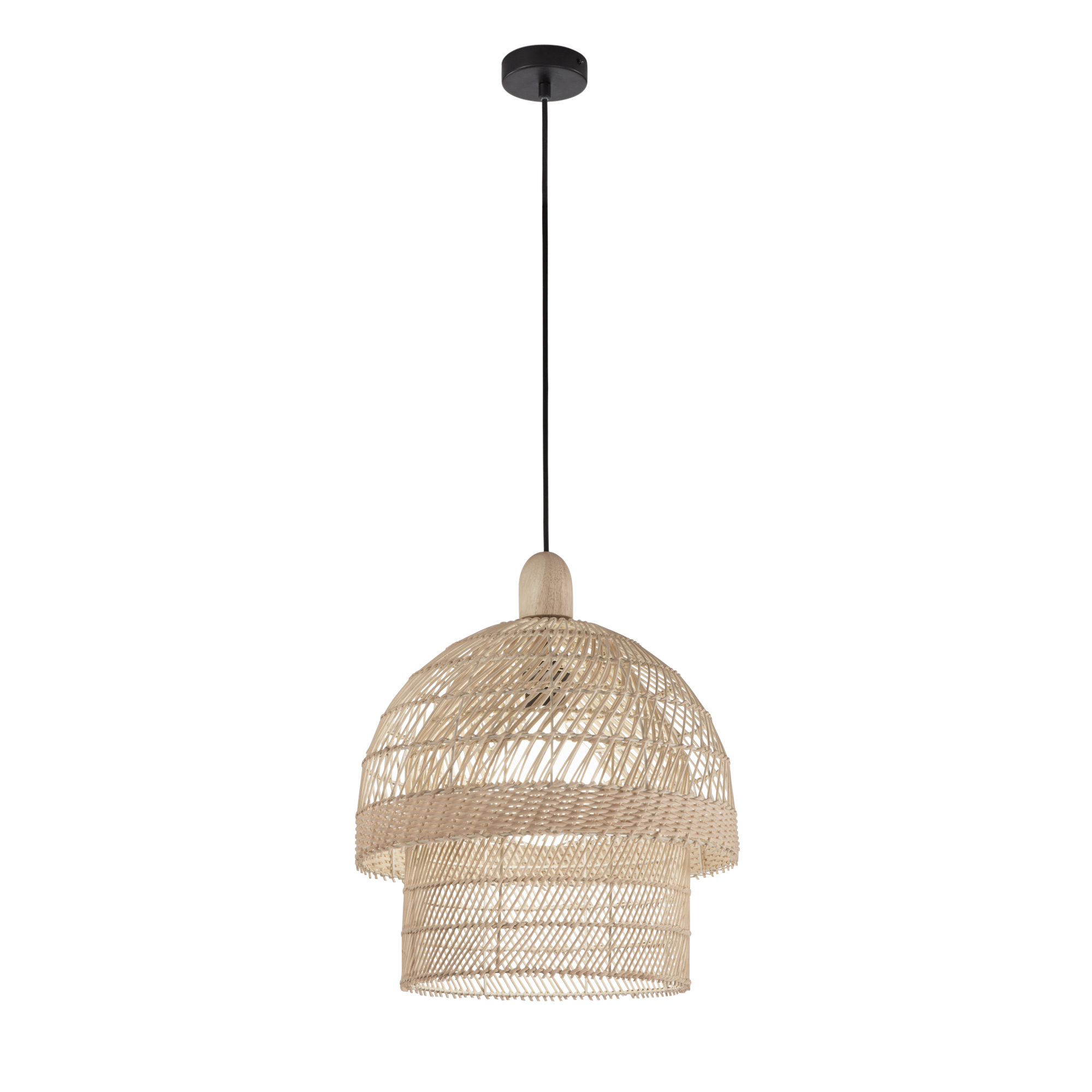 SIBILLA pendant in natural wood with double rattan shade - Luce Ambiente e Design
