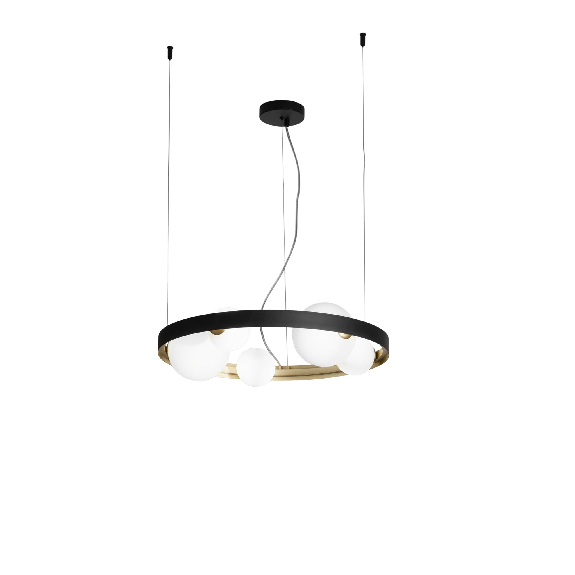 SONETTO pendant with black and gold aluminium structure with 5 glass diffusers - Luce Ambiente e Design